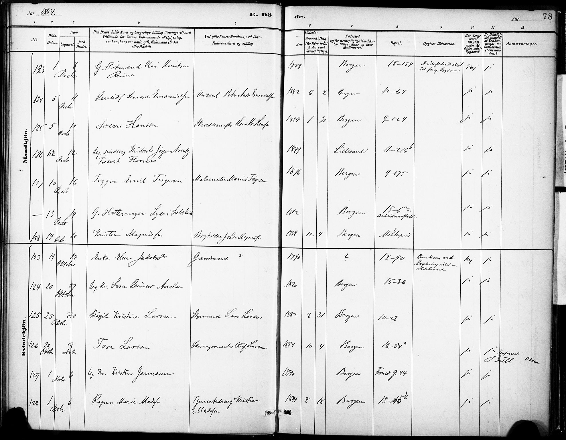 Domkirken sokneprestembete, SAB/A-74801/H/Haa/L0043: Ministerialbok nr. E 5, 1882-1904, s. 78