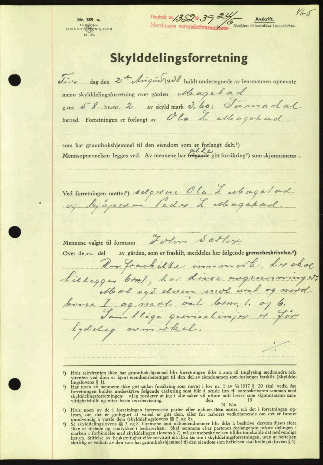 Nordmøre sorenskriveri, SAT/A-4132/1/2/2Ca: Pantebok nr. A86, 1939-1939, Dagboknr: 1352/1939
