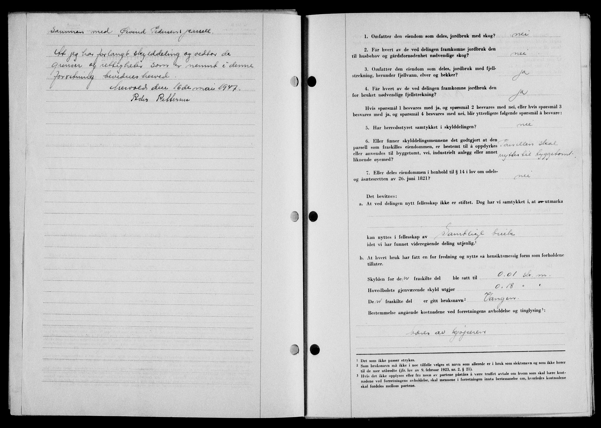 Lofoten sorenskriveri, SAT/A-0017/1/2/2C/L0016a: Pantebok nr. 16a, 1947-1947, Dagboknr: 938/1947