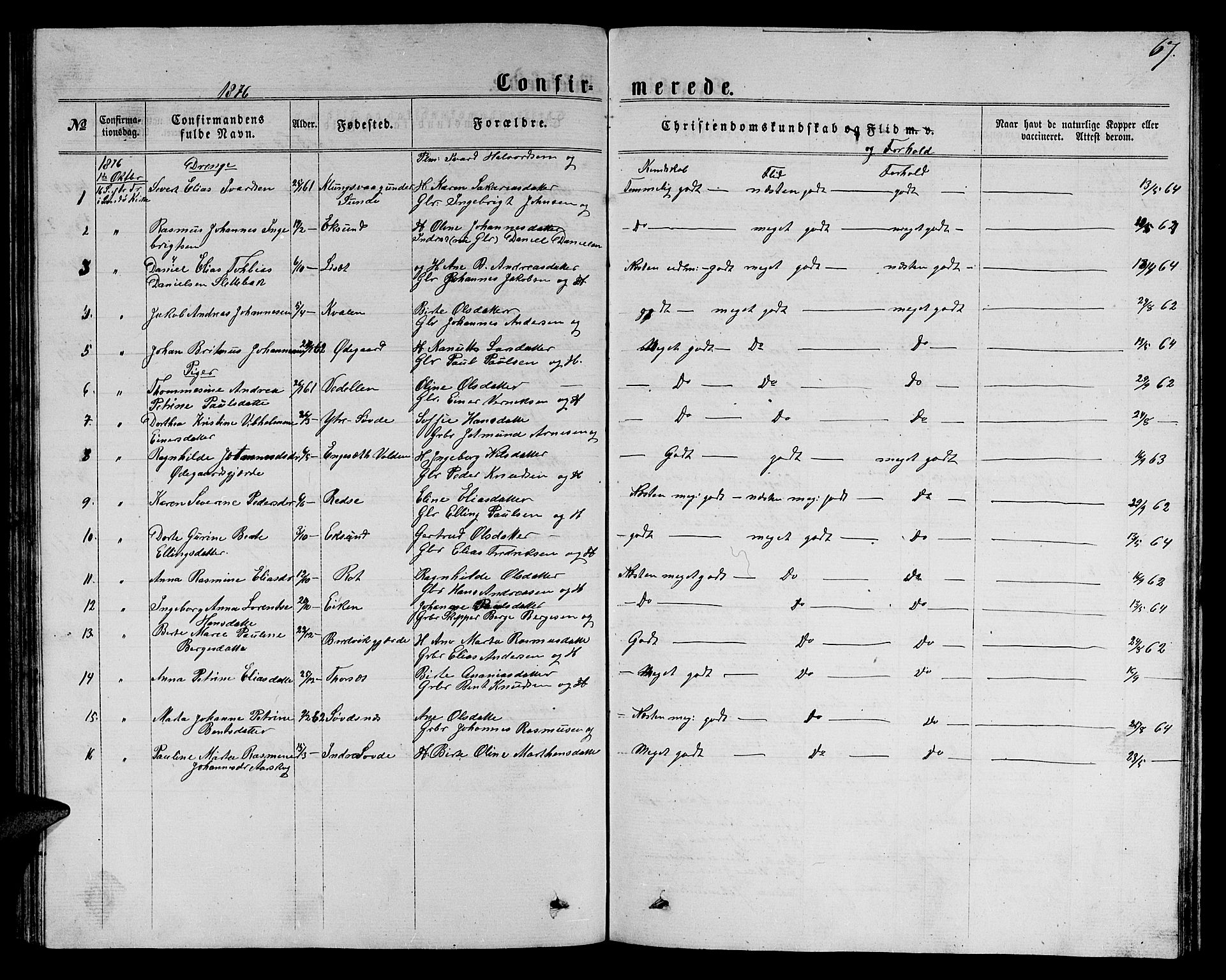 Ministerialprotokoller, klokkerbøker og fødselsregistre - Møre og Romsdal, AV/SAT-A-1454/504/L0059: Klokkerbok nr. 504C01, 1863-1883, s. 67
