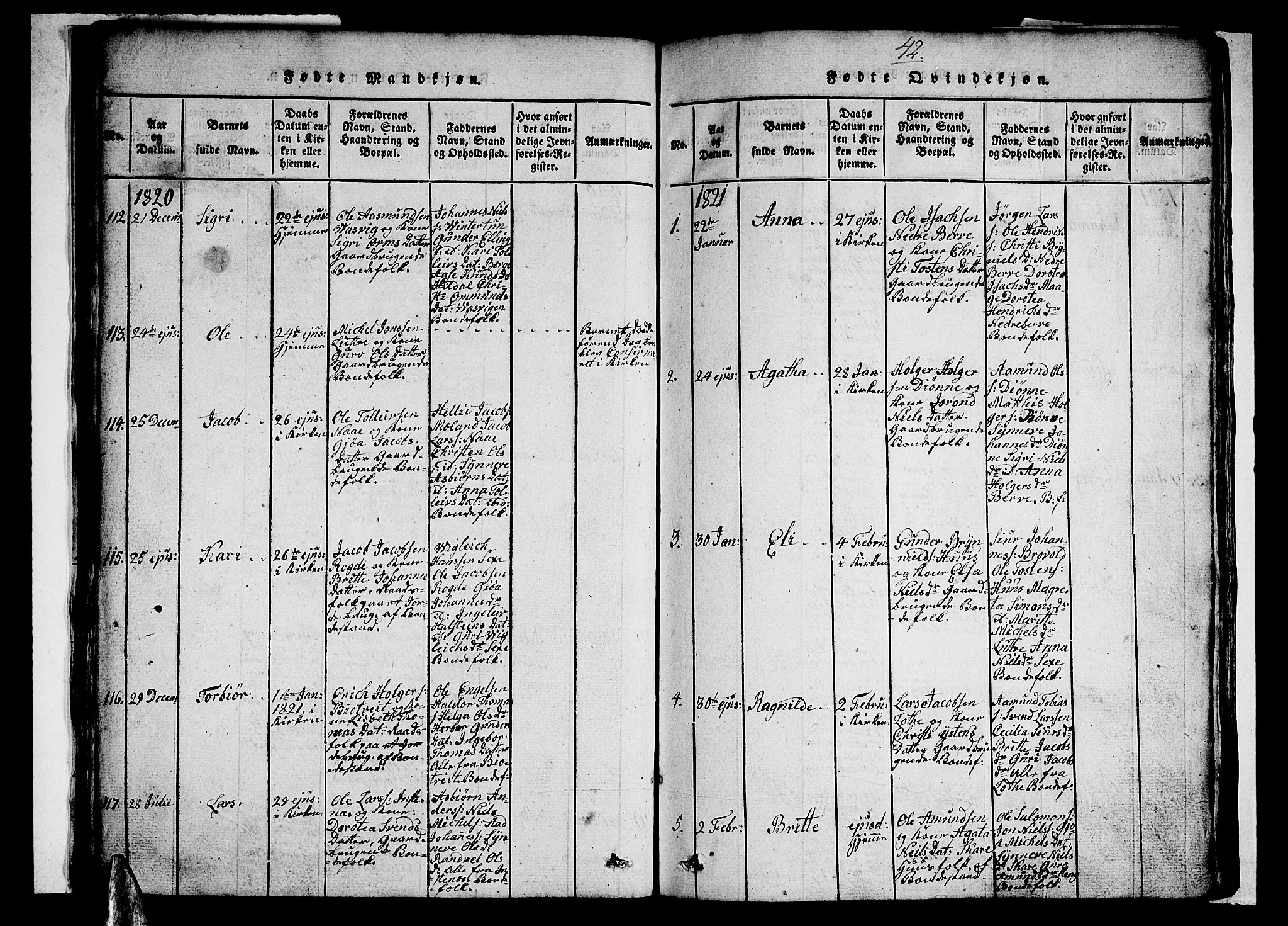 Ullensvang sokneprestembete, SAB/A-78701/H/Hab: Klokkerbok nr. A 3, 1817-1825, s. 42