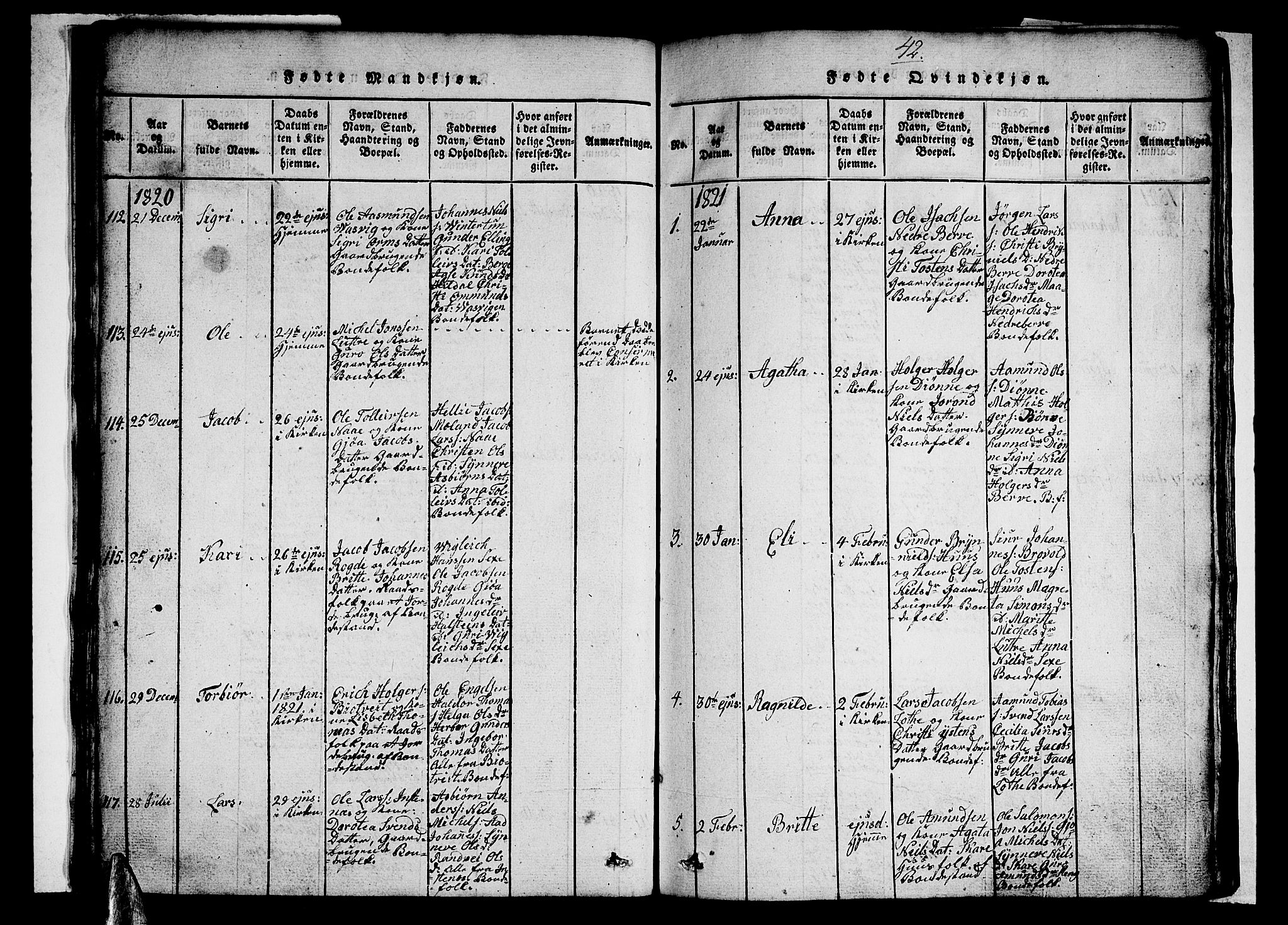 Ullensvang sokneprestembete, AV/SAB-A-78701/H/Hab: Klokkerbok nr. A 3, 1817-1825, s. 42