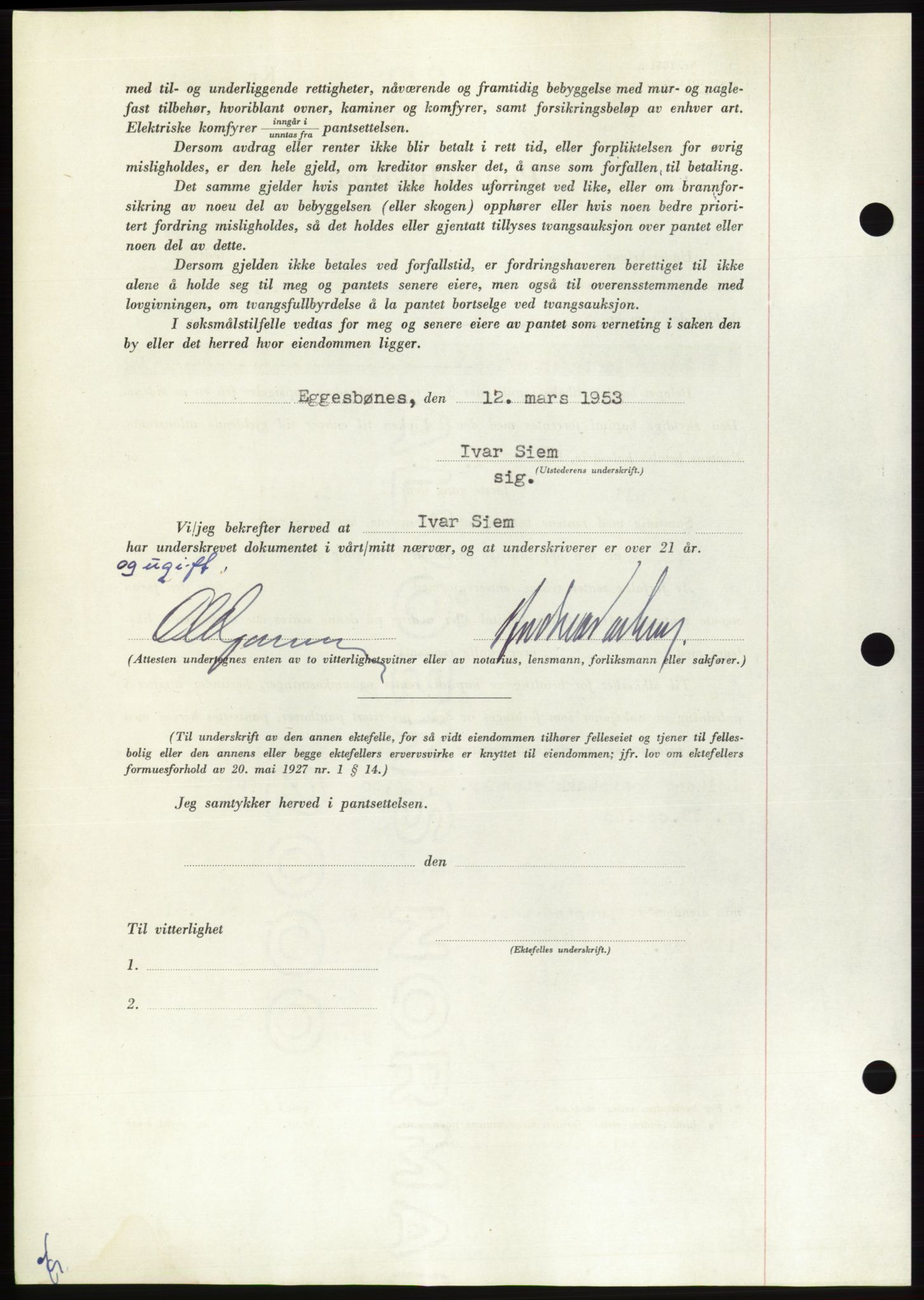 Søre Sunnmøre sorenskriveri, AV/SAT-A-4122/1/2/2C/L0123: Pantebok nr. 11B, 1953-1953, Dagboknr: 589/1953