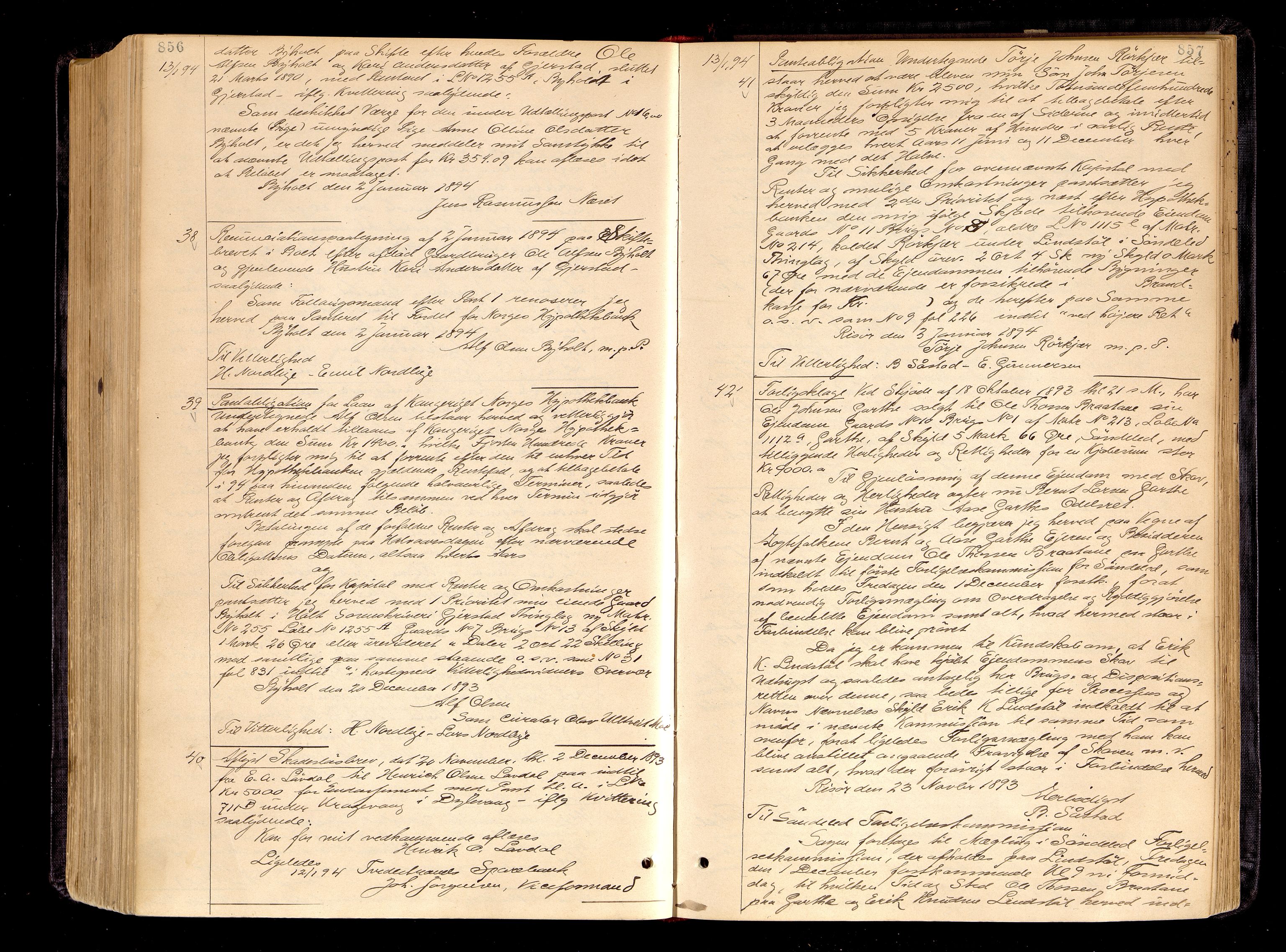 Holt sorenskriveri, SAK/1221-0002/G/Gba/L0025: Pantebok nr. 25, 1891-1894, s. 856-857