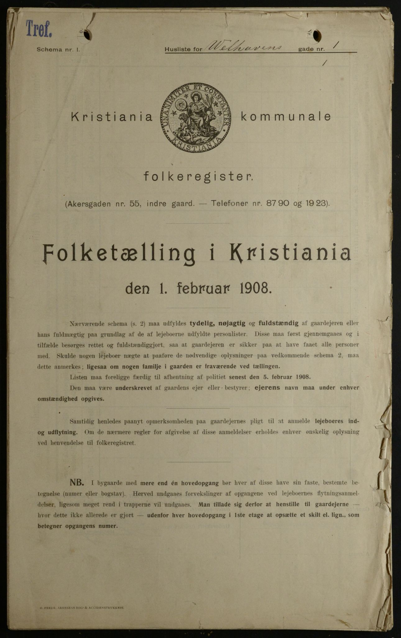 OBA, Kommunal folketelling 1.2.1908 for Kristiania kjøpstad, 1908, s. 114273