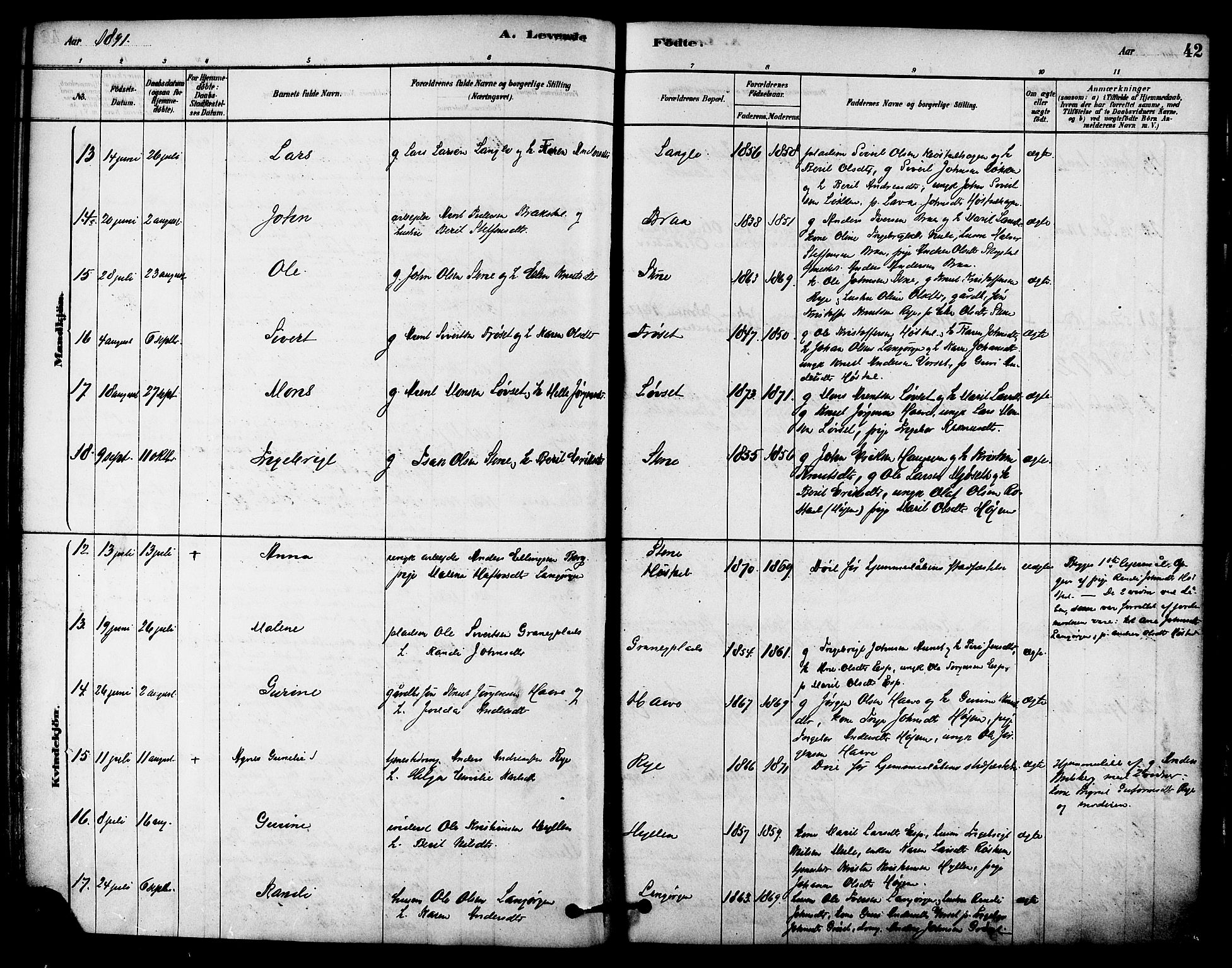 Ministerialprotokoller, klokkerbøker og fødselsregistre - Sør-Trøndelag, AV/SAT-A-1456/612/L0378: Ministerialbok nr. 612A10, 1878-1897, s. 42
