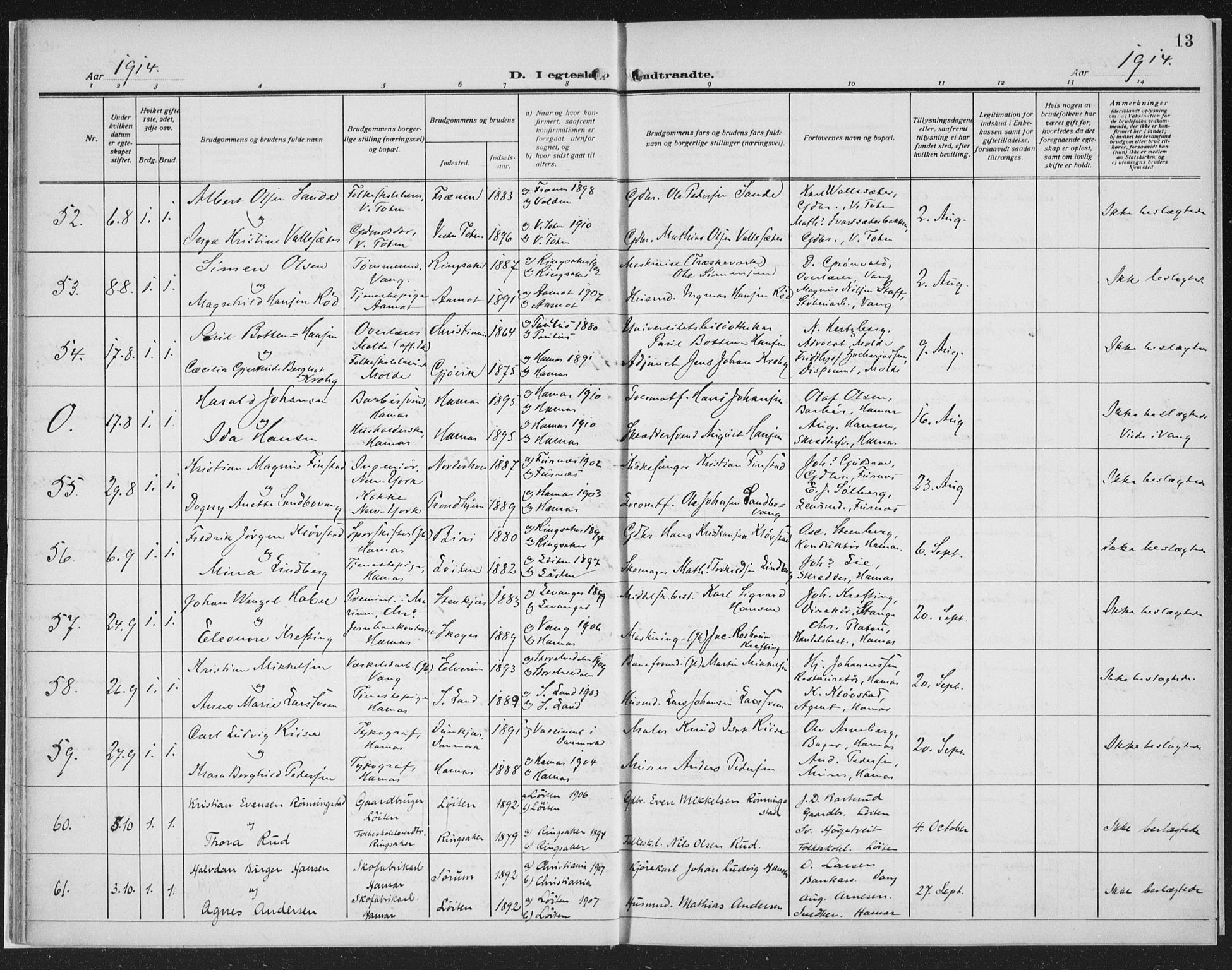 Hamar prestekontor, AV/SAH-DOMPH-002/H/Ha/Haa/L0003: Ministerialbok nr. 3, 1913-1930, s. 13