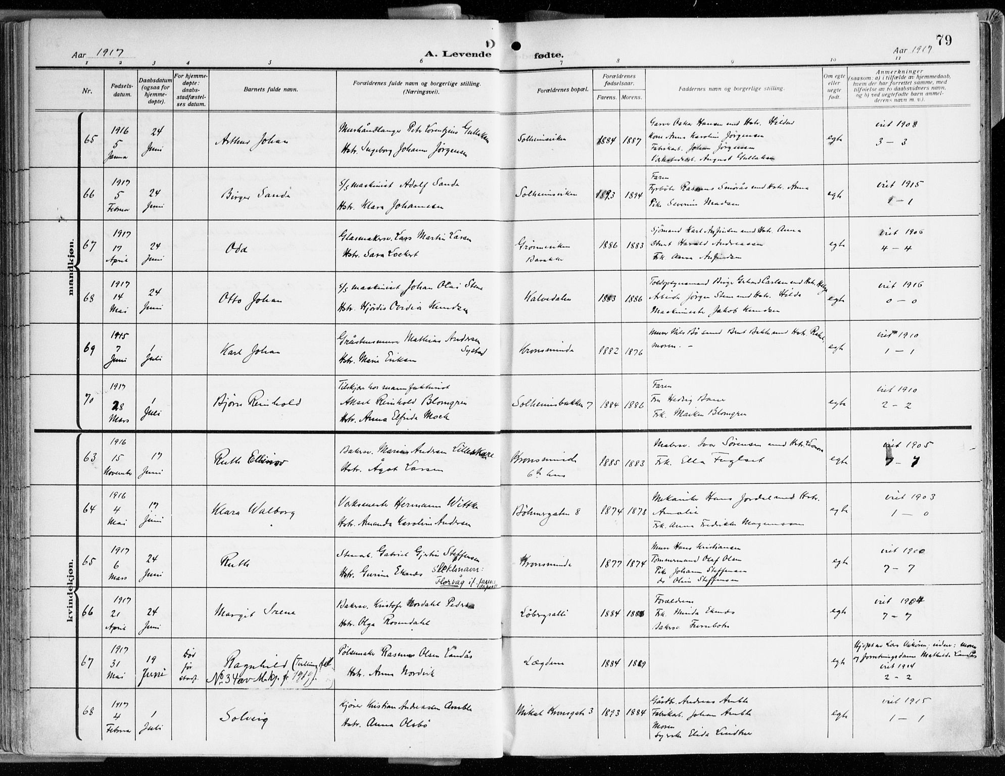 Årstad Sokneprestembete, AV/SAB-A-79301/H/Haa/L0003: Ministerialbok nr. A 3, 1914-1919, s. 79