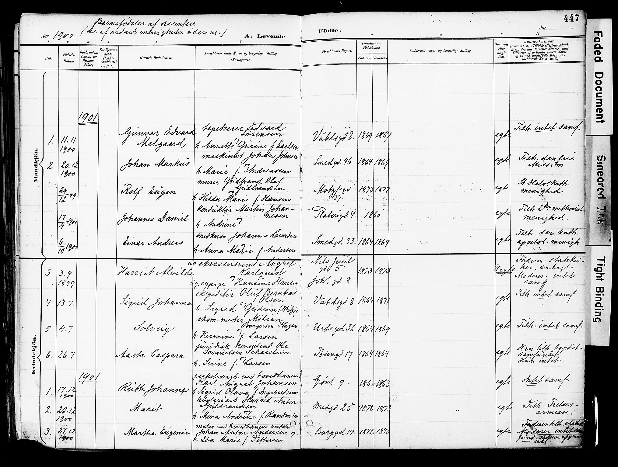 Grønland prestekontor Kirkebøker, AV/SAO-A-10848/F/Fa/L0014: Ministerialbok nr. 14, 1900-1911, s. 447