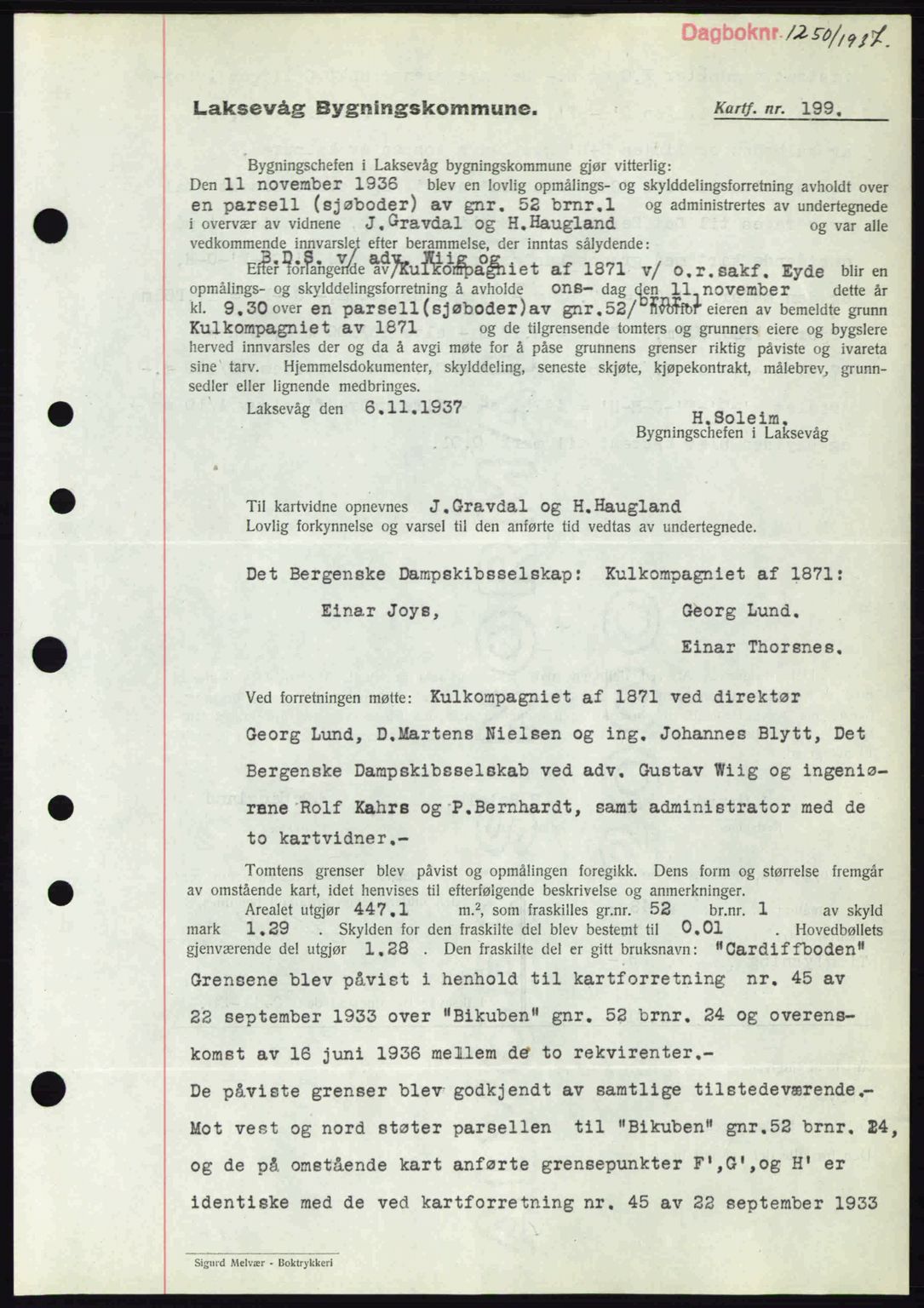 Midhordland sorenskriveri, SAB/A-3001/1/G/Gb/Gbk/L0001: Pantebok nr. A1-6, 1936-1937, Dagboknr: 1250/1937