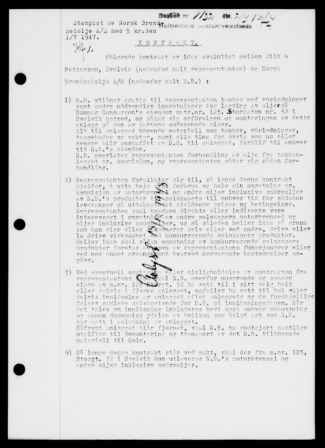 Holmestrand sorenskriveri, SAKO/A-67/G/Ga/Gaa/L0062: Pantebok nr. A-62, 1947-1947, Dagboknr: 1132/1947