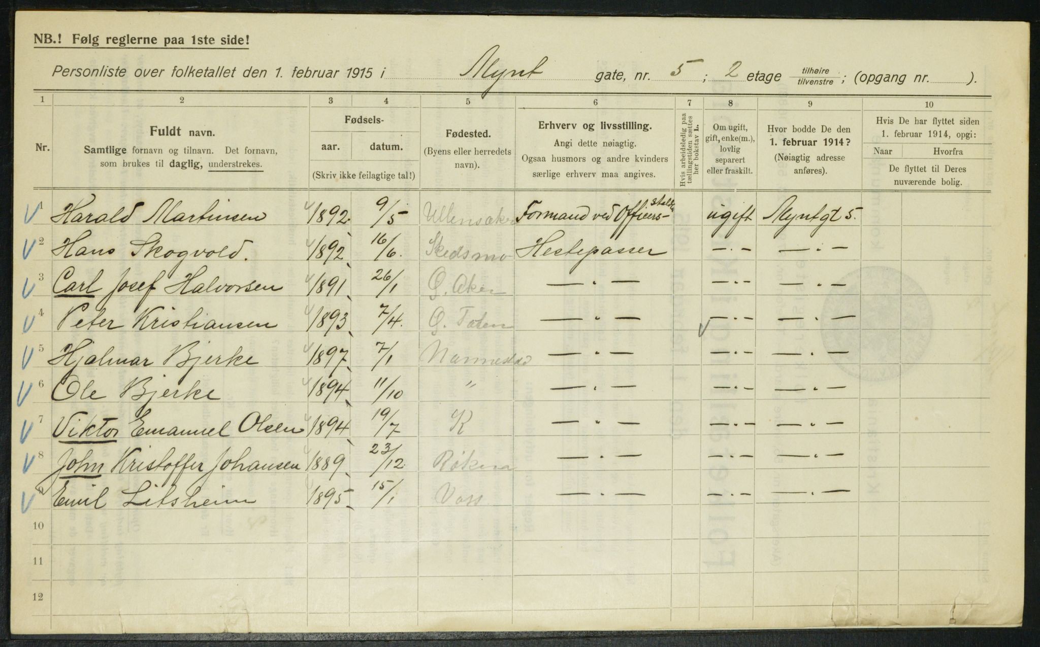 OBA, Kommunal folketelling 1.2.1915 for Kristiania, 1915, s. 67844