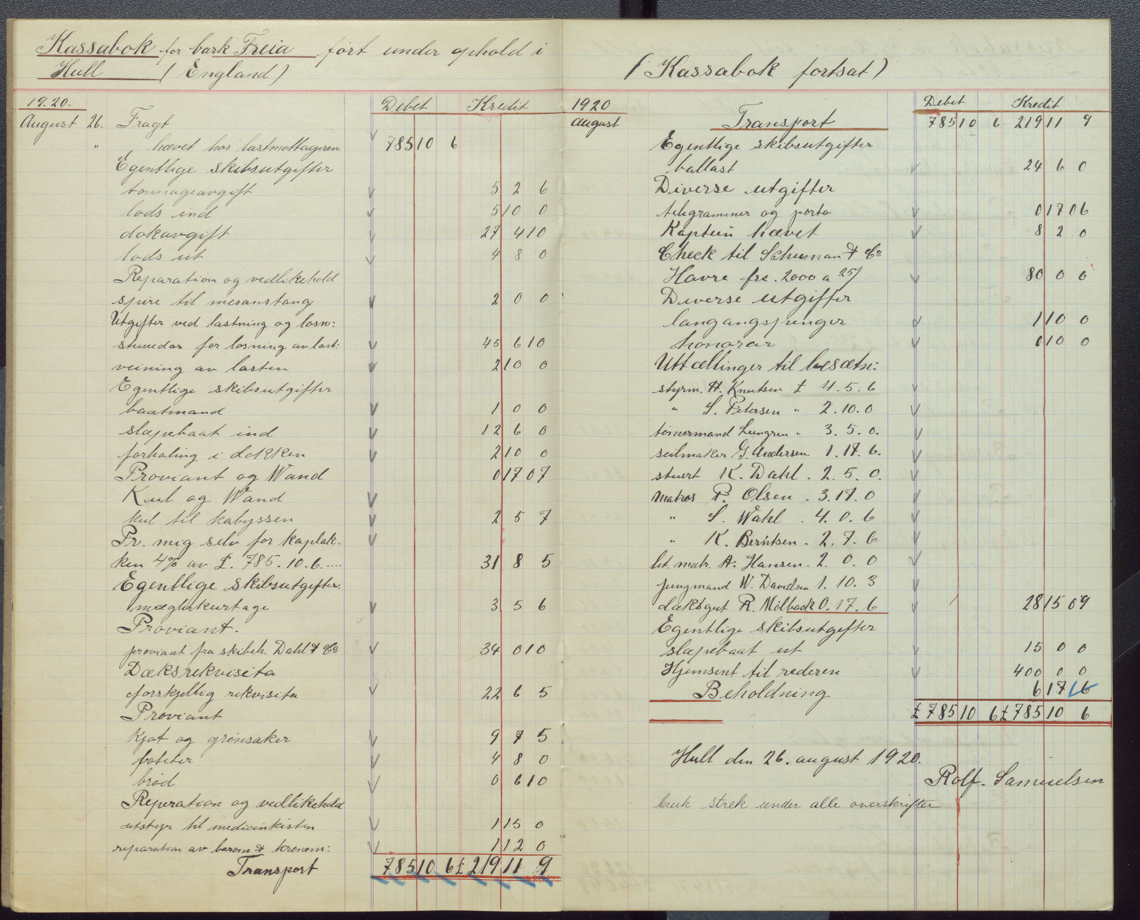 Samuelsen, Nils August. Kaptein, VEMU/ARS-A-1323/Y/L0001: Lærerbøker m.m., 1921