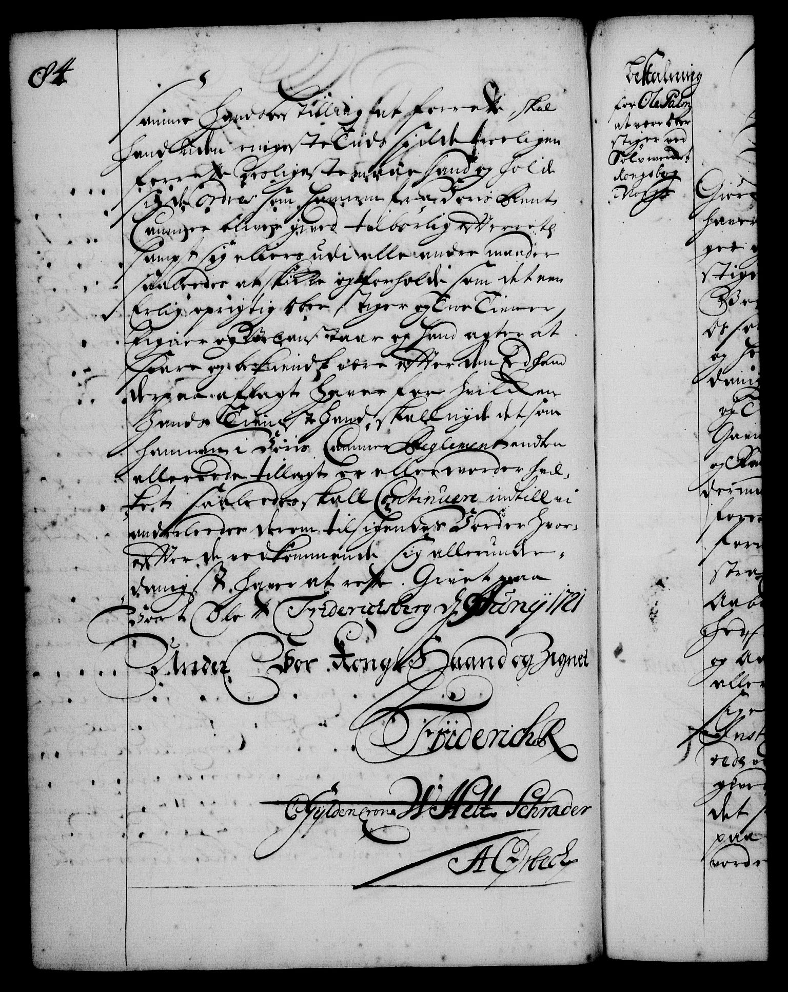 Rentekammeret, Kammerkanselliet, AV/RA-EA-3111/G/Gg/Gge/L0001: Norsk bestallingsprotokoll med register (merket RK 53.25), 1720-1730, s. 84