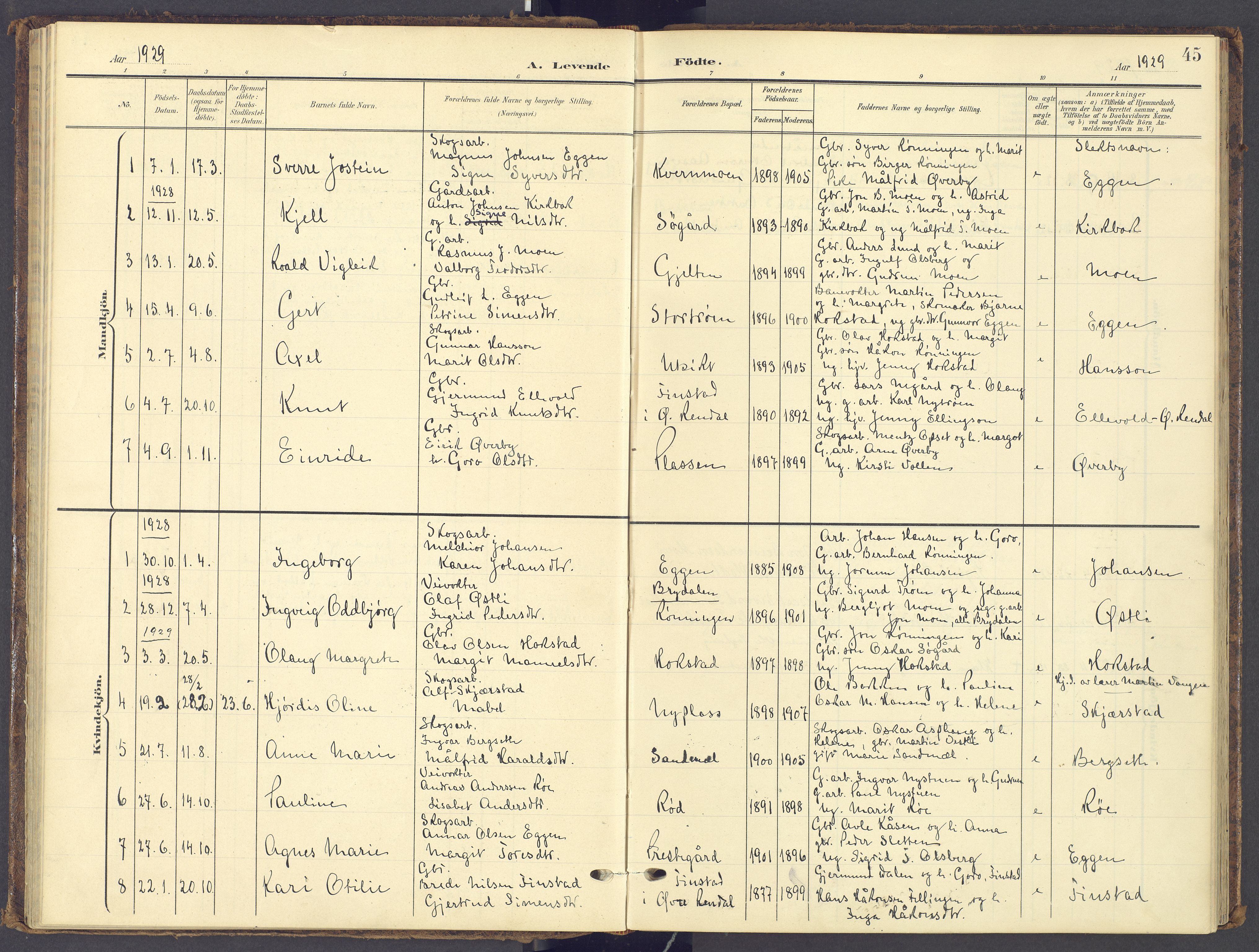 Tynset prestekontor, SAH/PREST-058/H/Ha/Haa/L0028: Ministerialbok nr. 28, 1902-1929, s. 45