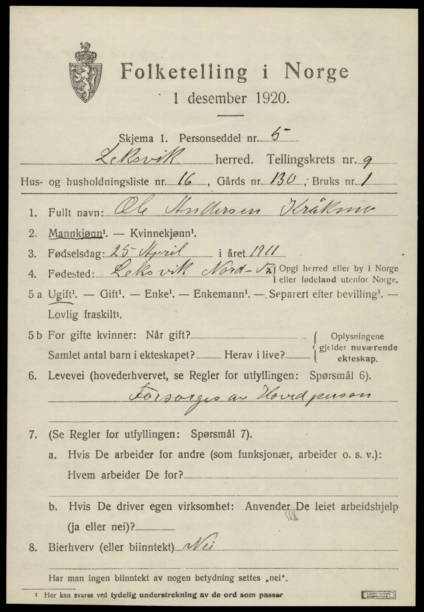 SAT, Folketelling 1920 for 1718 Leksvik herred, 1920, s. 7118