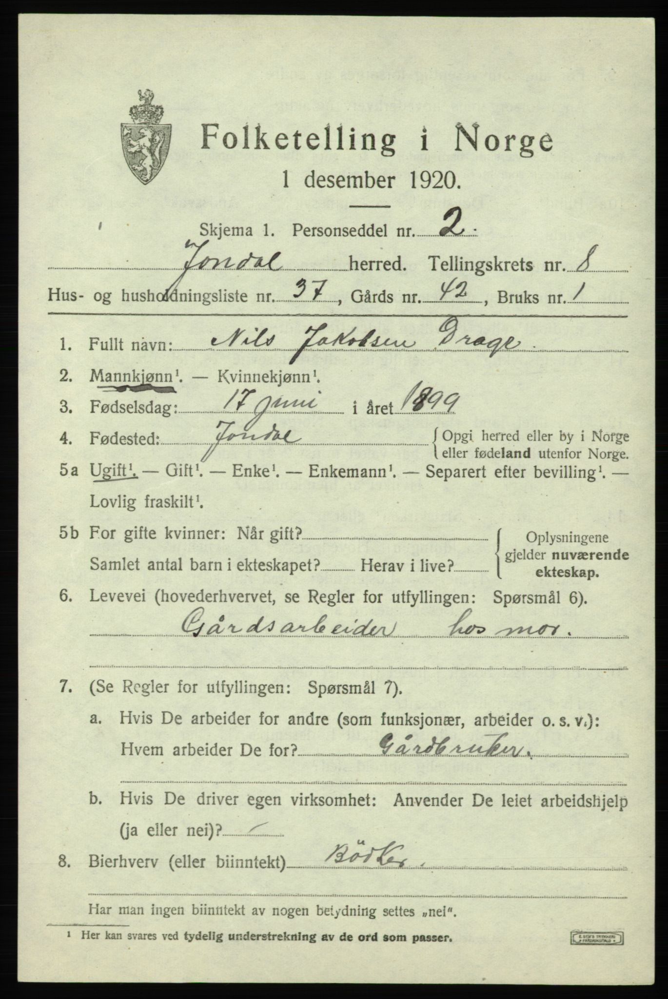 SAB, Folketelling 1920 for 1227 Jondal herred, 1920, s. 4618