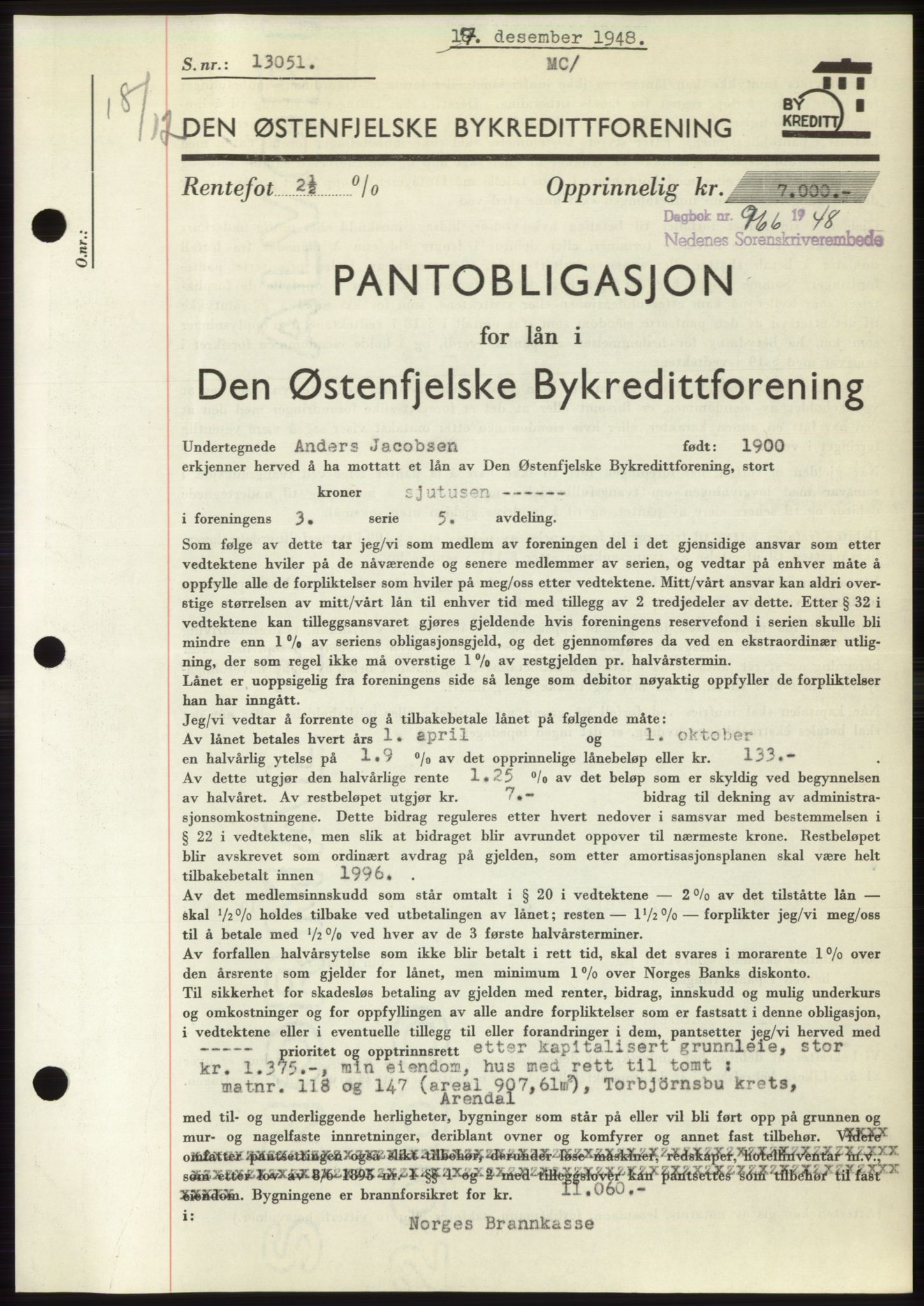 Arendal byfogd, SAK/1222-0001/G/Gb/Gbb/L0004: Pantebok nr. B3, 1947-1948, Dagboknr: 966/1948