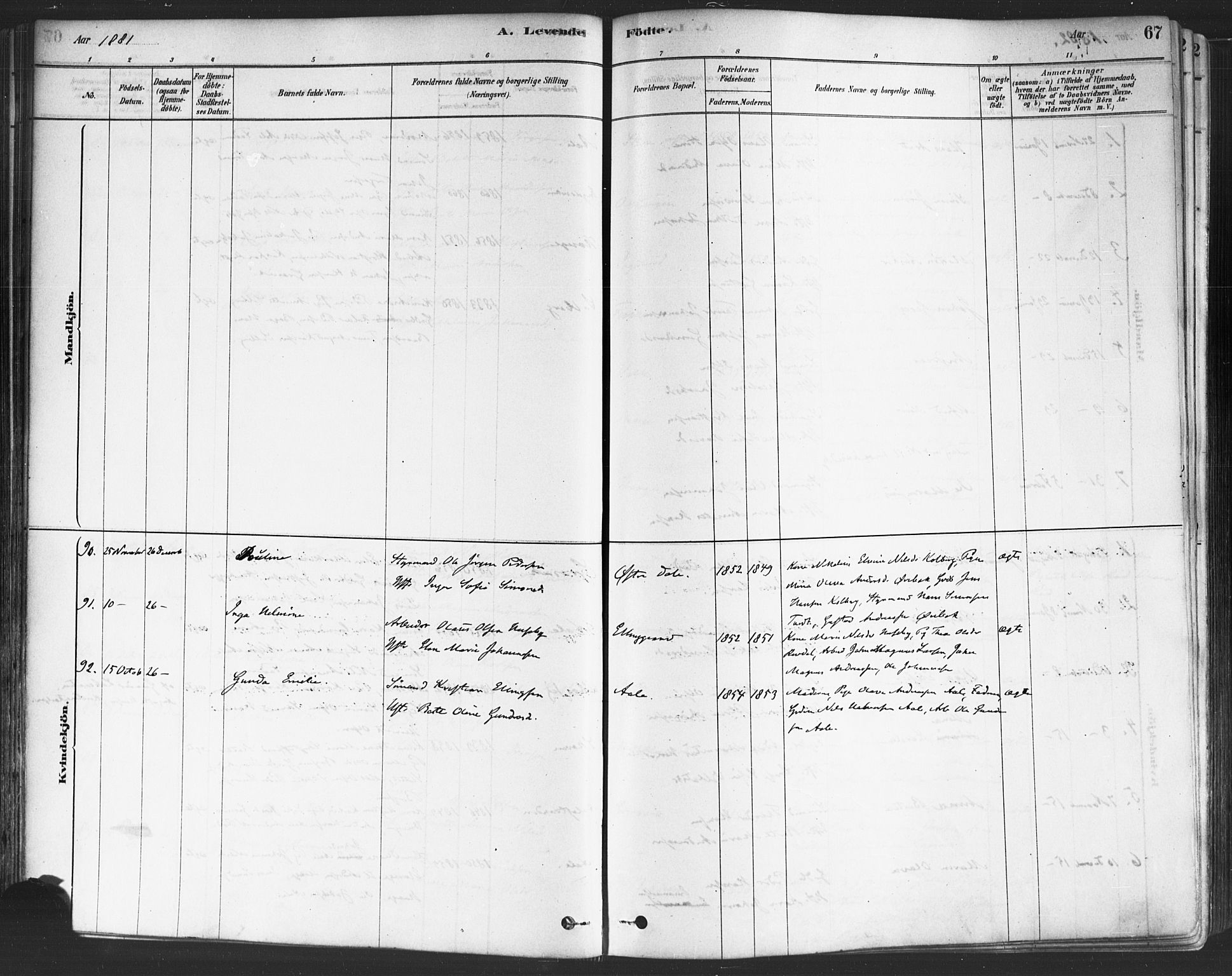 Onsøy prestekontor Kirkebøker, AV/SAO-A-10914/F/Fa/L0005: Ministerialbok nr. I 5, 1878-1898, s. 67