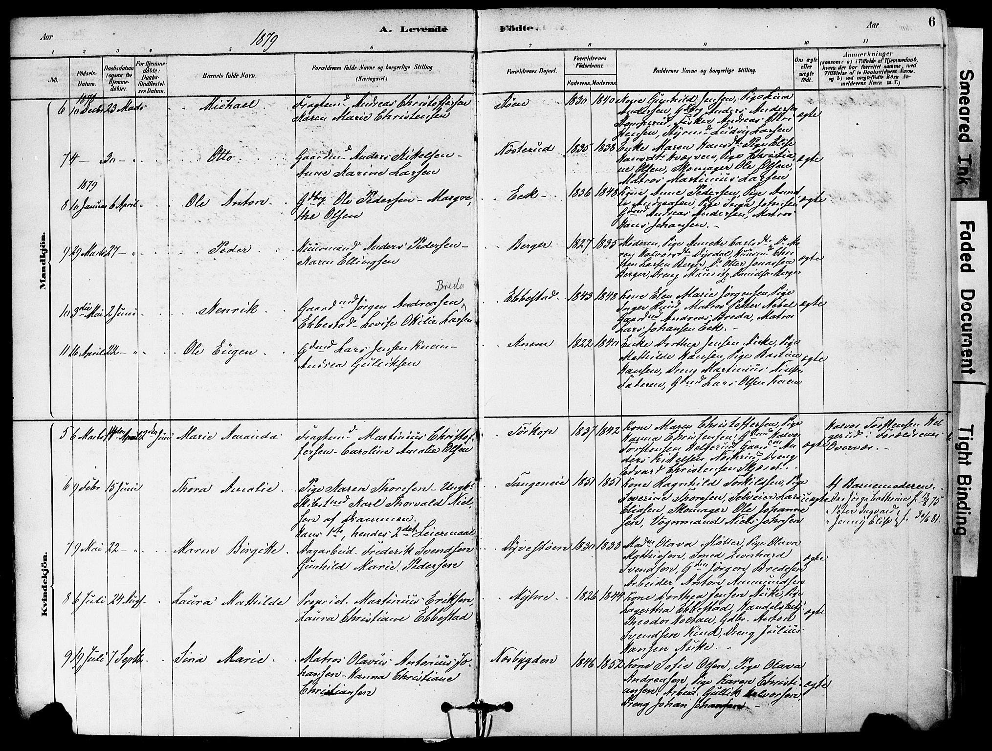 Strømm kirkebøker, AV/SAKO-A-322/F/Fa/L0004: Ministerialbok nr. I 4, 1878-1899, s. 6