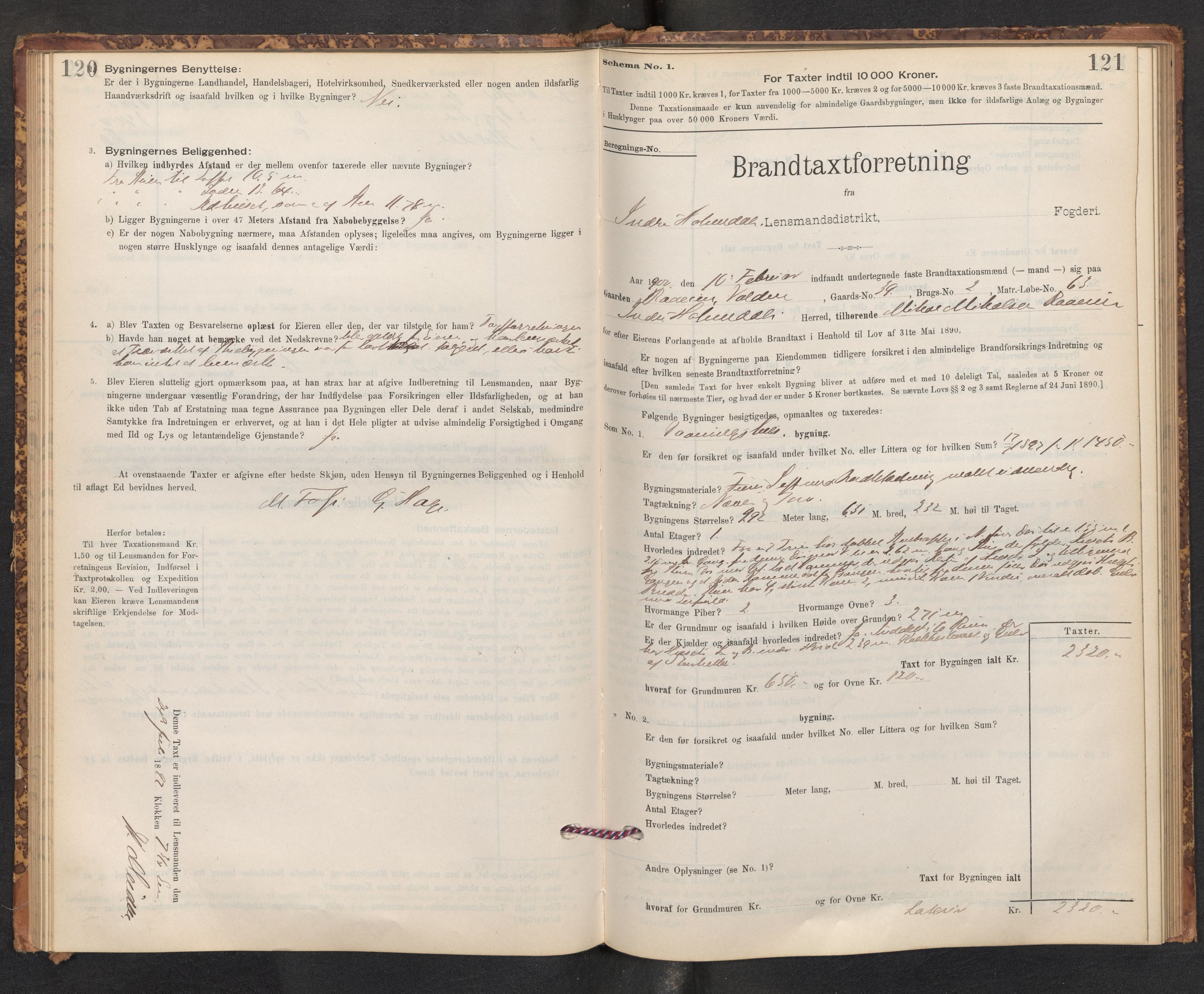 Lensmannen i Gaular, SAB/A-27601/0012/L0005: Branntakstprotokoll, skjematakst, 1895-1917, s. 120-121