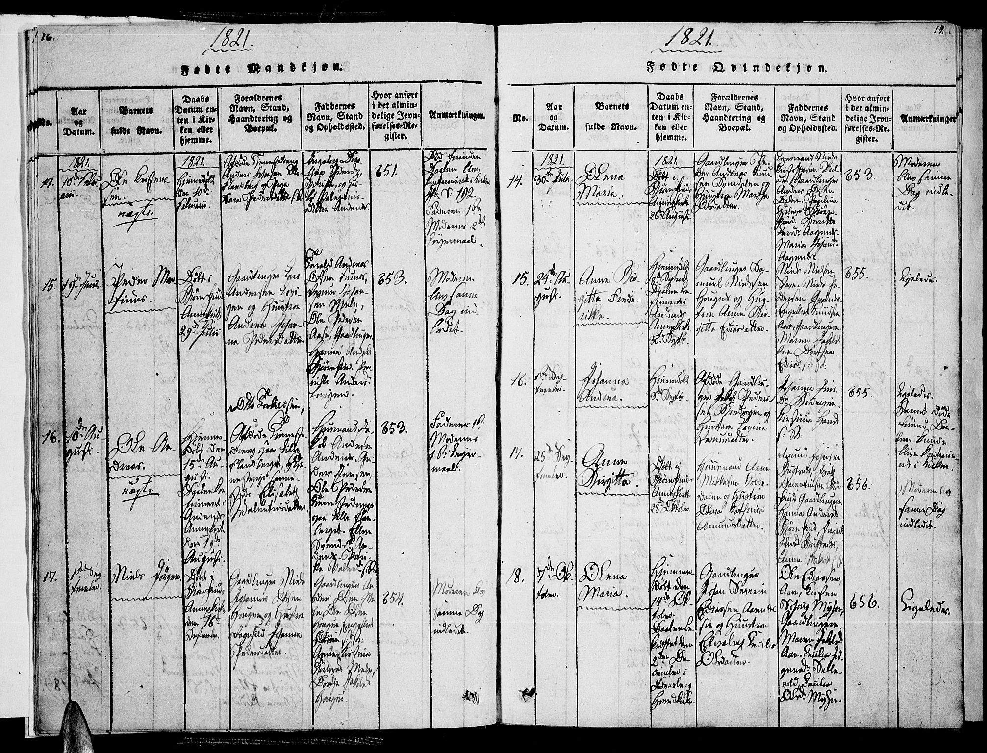 Ministerialprotokoller, klokkerbøker og fødselsregistre - Nordland, AV/SAT-A-1459/897/L1395: Ministerialbok nr. 897A03, 1820-1841, s. 16-17