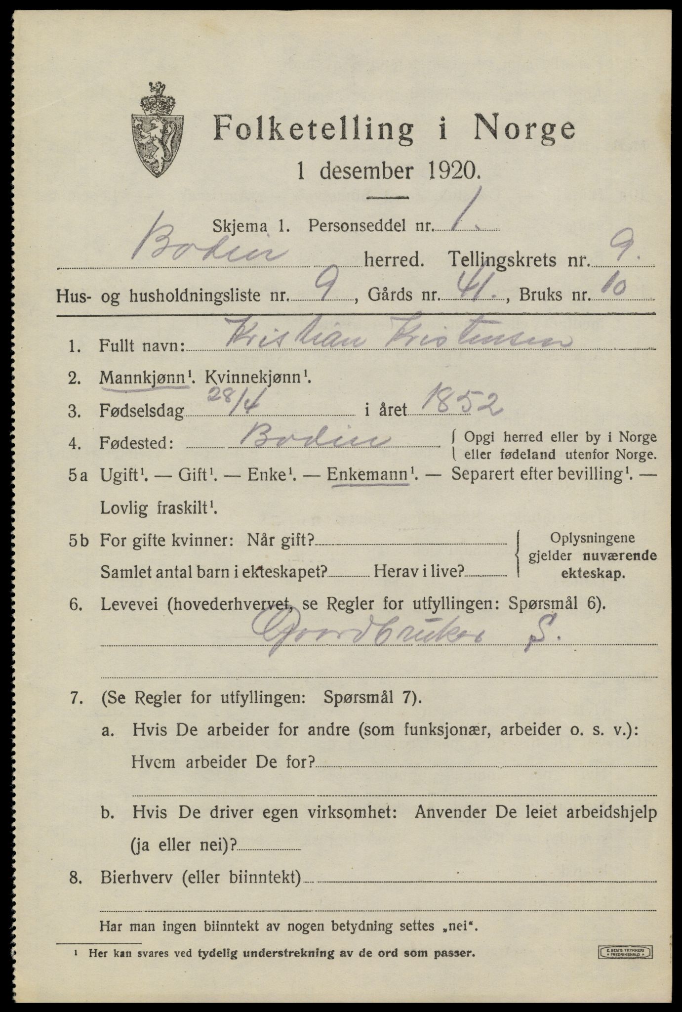 SAT, Folketelling 1920 for 1843 Bodin herred, 1920, s. 6960