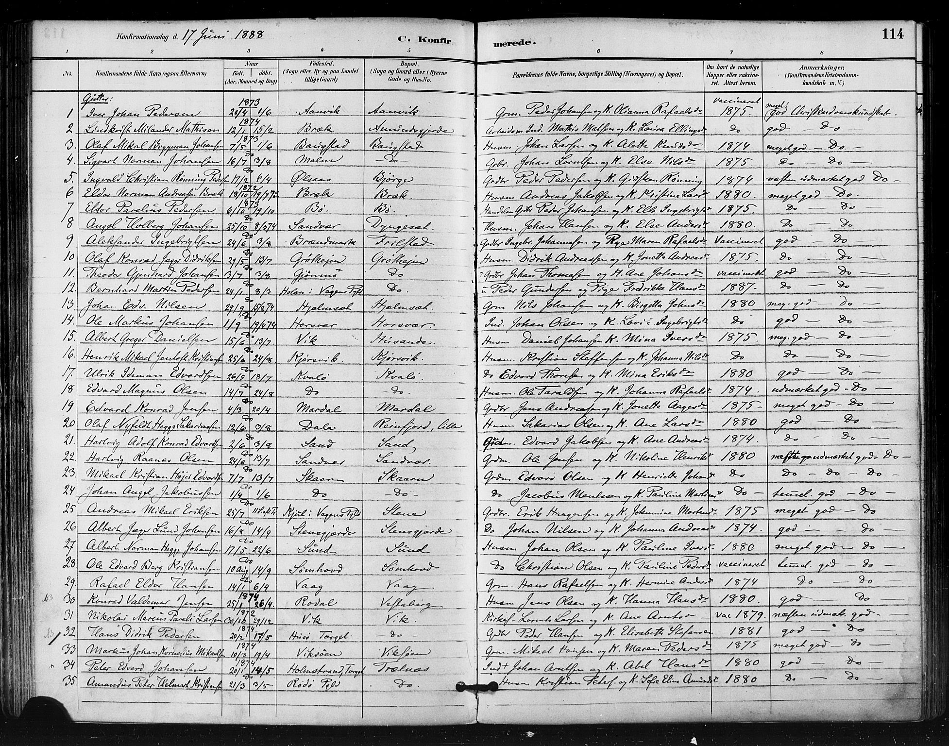 Ministerialprotokoller, klokkerbøker og fødselsregistre - Nordland, AV/SAT-A-1459/812/L0178: Ministerialbok nr. 812A07, 1886-1900, s. 114