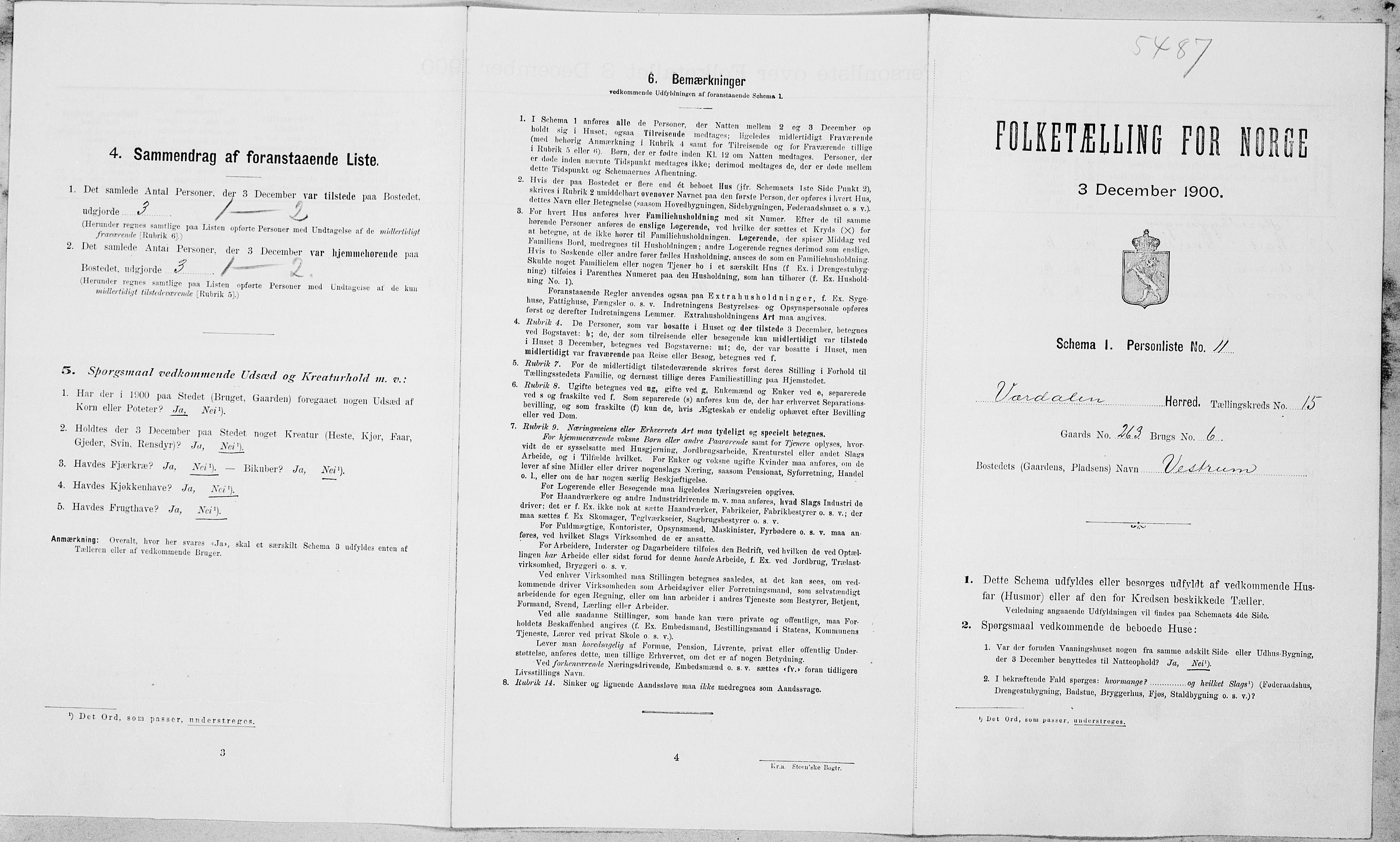 SAT, Folketelling 1900 for 1721 Verdal herred, 1900, s. 1903