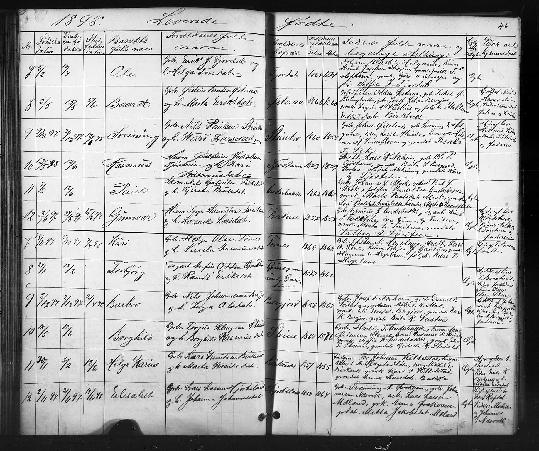 Suldal sokneprestkontor, AV/SAST-A-101845/01/V/L0005: Klokkerbok nr. B 5, 1885-1916, s. 46