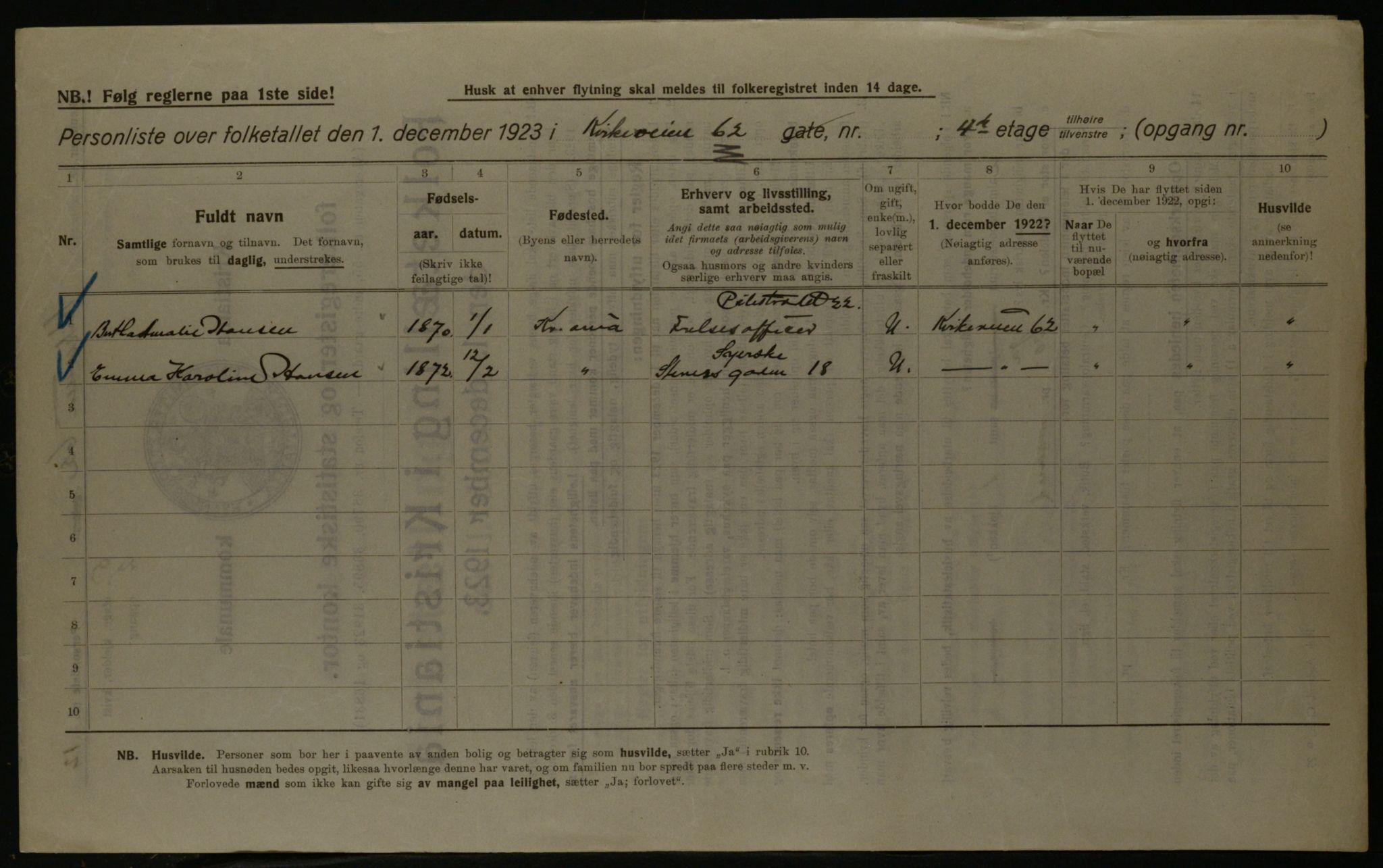 OBA, Kommunal folketelling 1.12.1923 for Kristiania, 1923, s. 57042