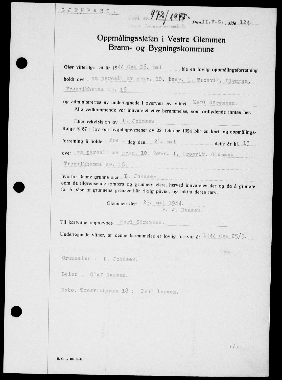 Onsøy sorenskriveri, SAO/A-10474/G/Ga/Gab/L0014: Pantebok nr. II A-14, 1944-1945, Dagboknr: 972/1945