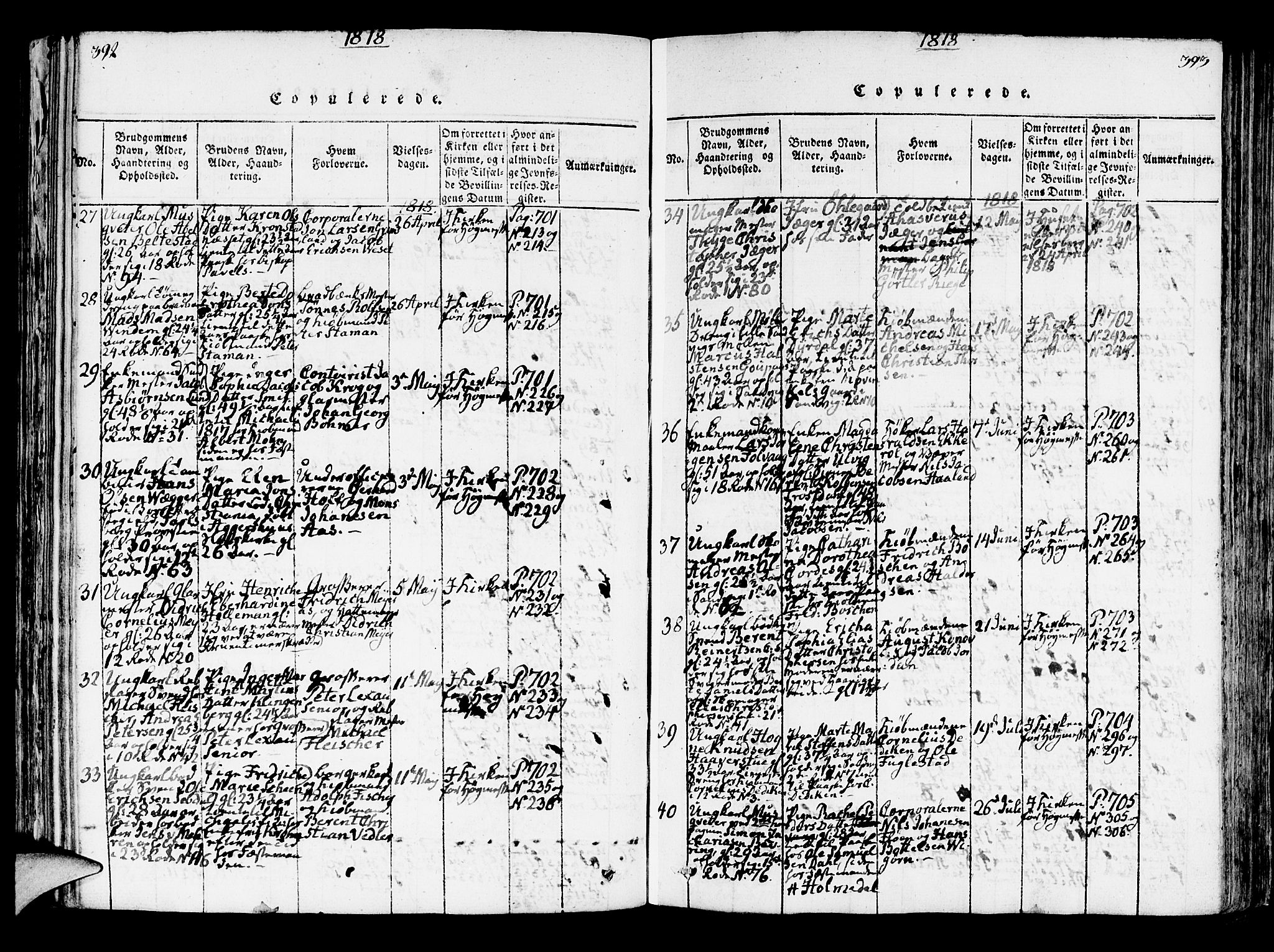 Korskirken sokneprestembete, SAB/A-76101/H/Hab: Klokkerbok nr. A 1b, 1815-1821, s. 392-393
