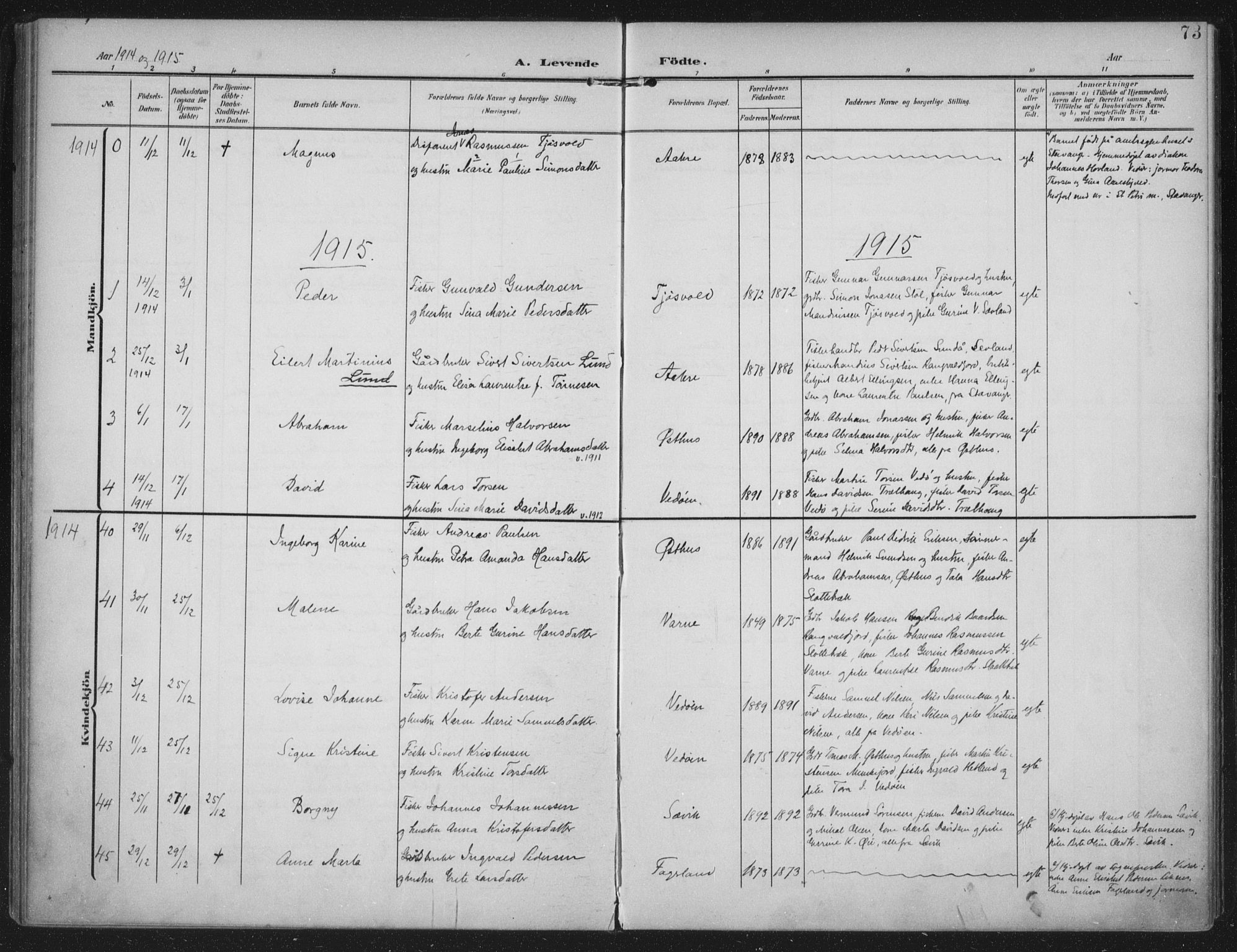 Kopervik sokneprestkontor, AV/SAST-A-101850/H/Ha/Haa/L0005: Ministerialbok nr. A 5, 1906-1924, s. 73