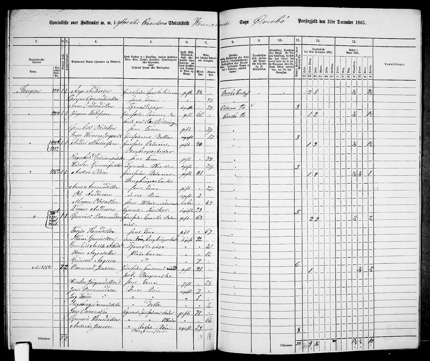 RA, Folketelling 1865 for 1016P Øvrebø prestegjeld, 1865, s. 119