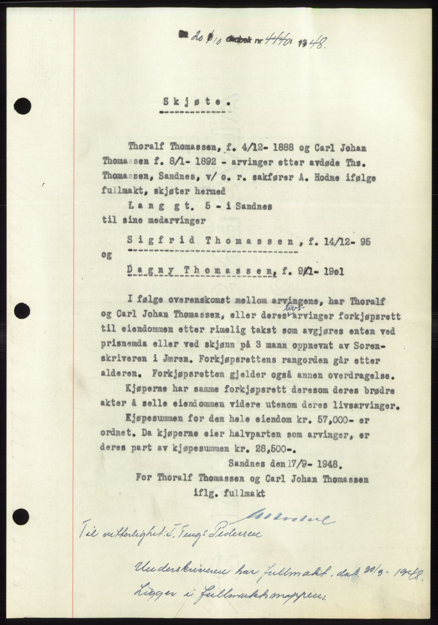 Jæren sorenskriveri, SAST/A-100310/03/G/Gba/L0100: Pantebok, 1948-1948, Dagboknr: 4440/1948