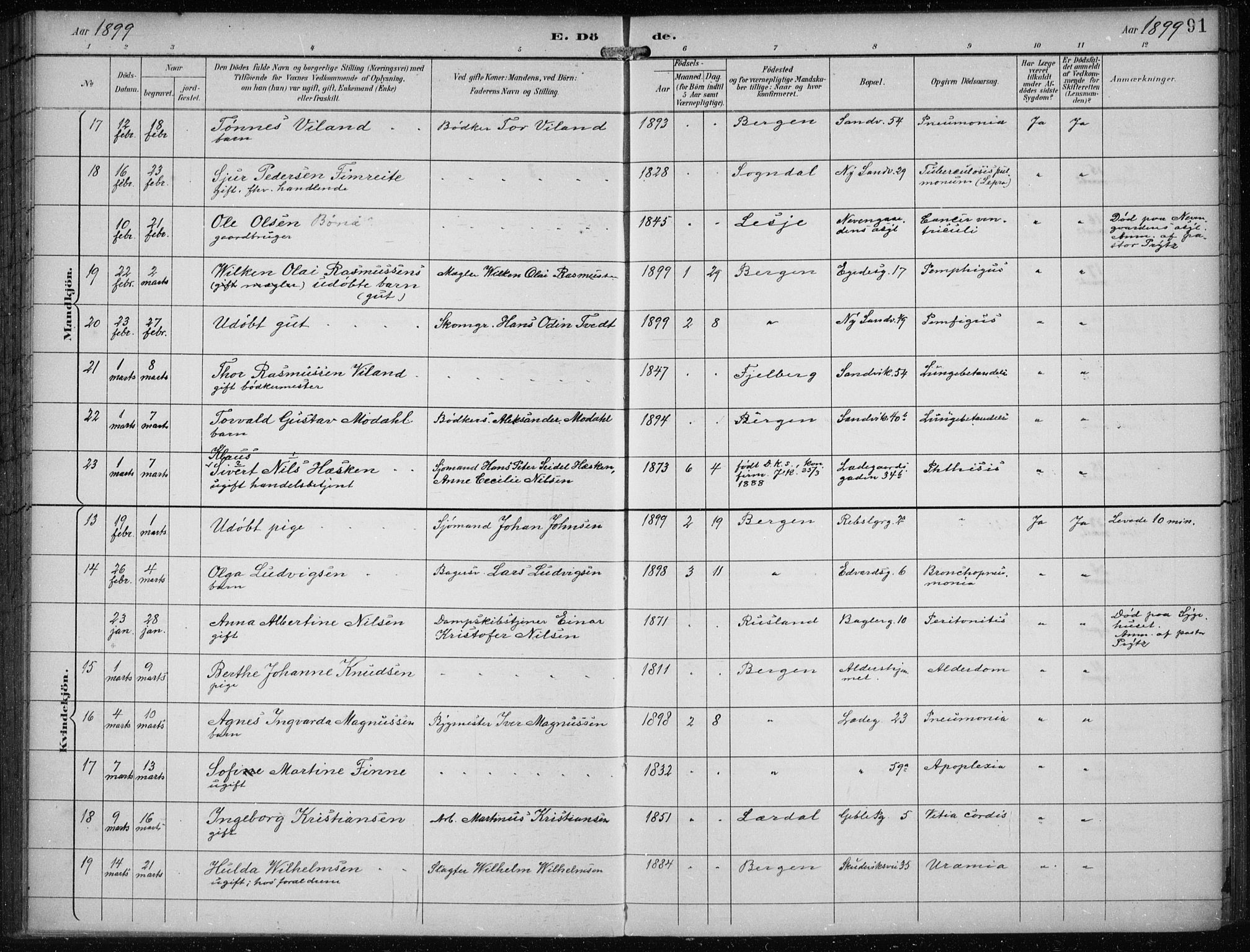 Sandviken Sokneprestembete, SAB/A-77601/H/Ha/L0018: Ministerialbok nr. E 1, 1893-1905, s. 91