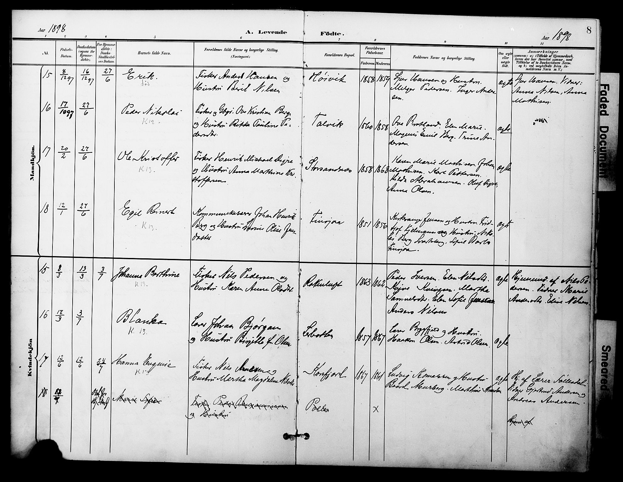 Talvik sokneprestkontor, AV/SATØ-S-1337/H/Ha/L0014kirke: Ministerialbok nr. 14, 1897-1905, s. 8