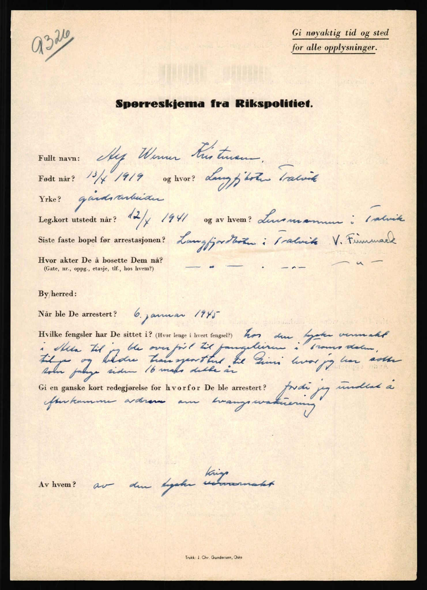 Rikspolitisjefen, AV/RA-S-1560/L/L0009: Karlsen, Aksel Emanuel - Kristiansen, Øivind Vetre, 1940-1945, s. 877