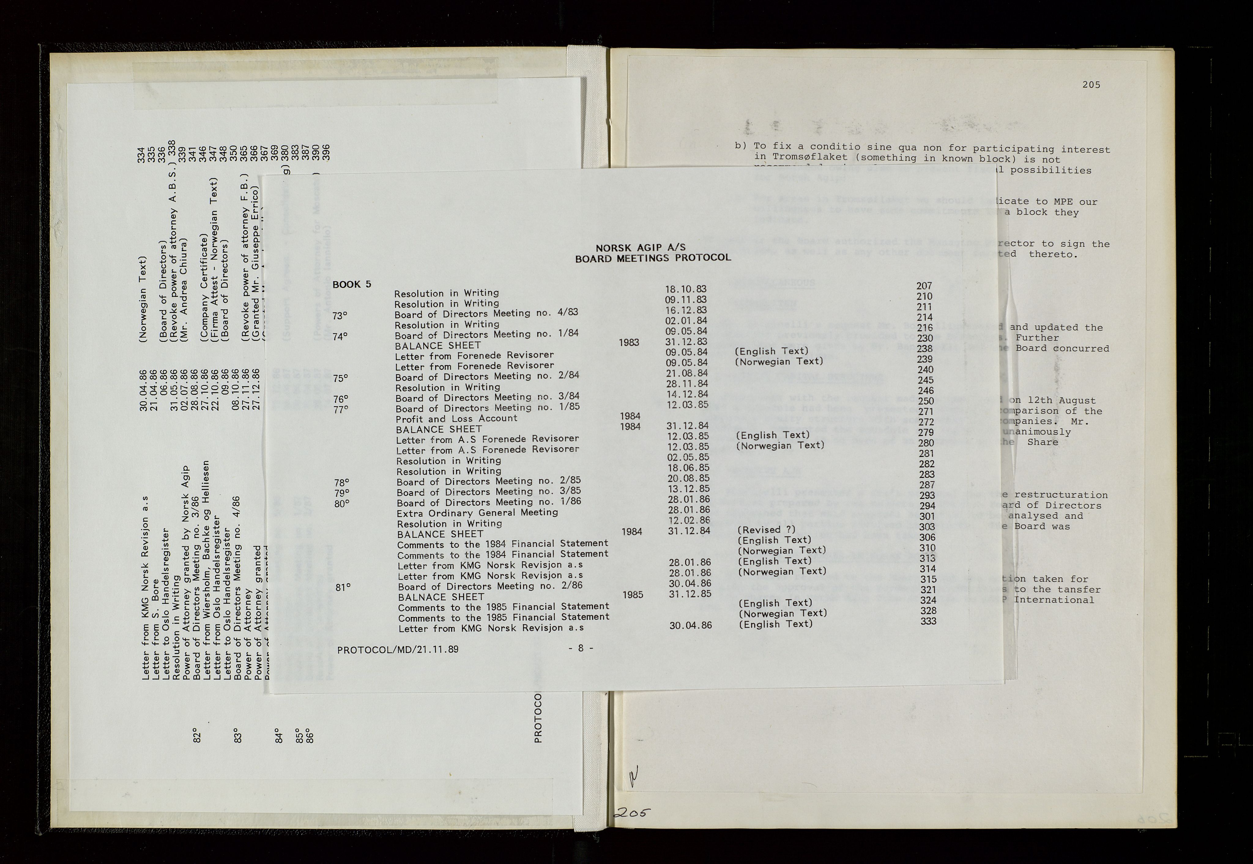Pa 1583 - Norsk Agip AS, SAST/A-102138/A/Aa/L0003: Board of Directors meeting minutes, 1979-1983, s. 205