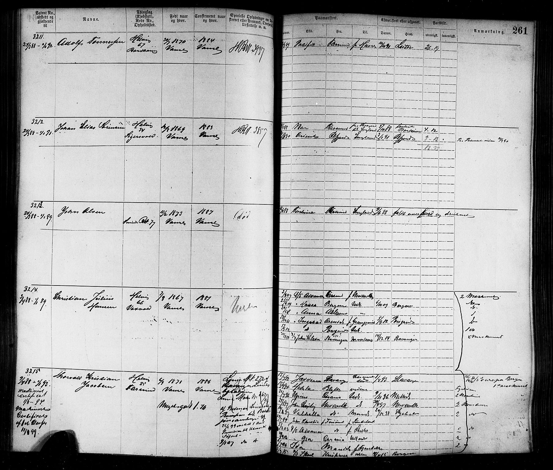 Farsund mønstringskrets, SAK/2031-0017/F/Fa/L0006: Annotasjonsrulle nr 1911-3805 med register, Z-3, 1877-1894, s. 294
