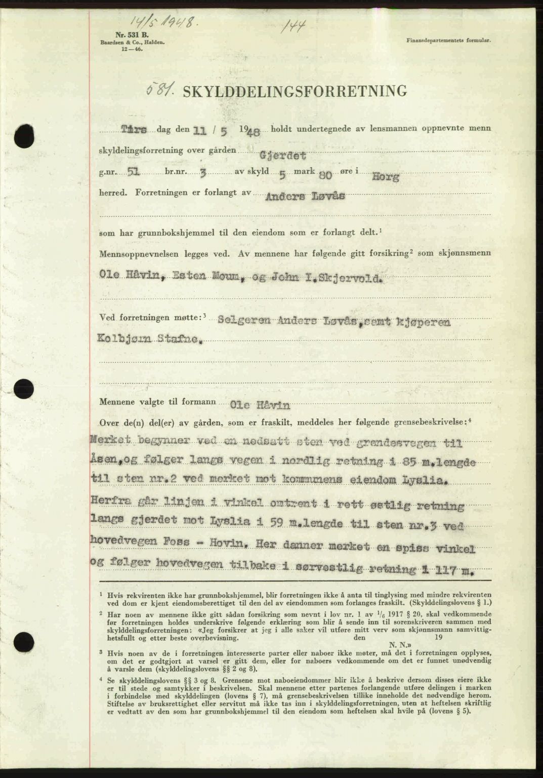 Gauldal sorenskriveri, SAT/A-0014/1/2/2C: Pantebok nr. A5, 1947-1948, Dagboknr: 581/1948