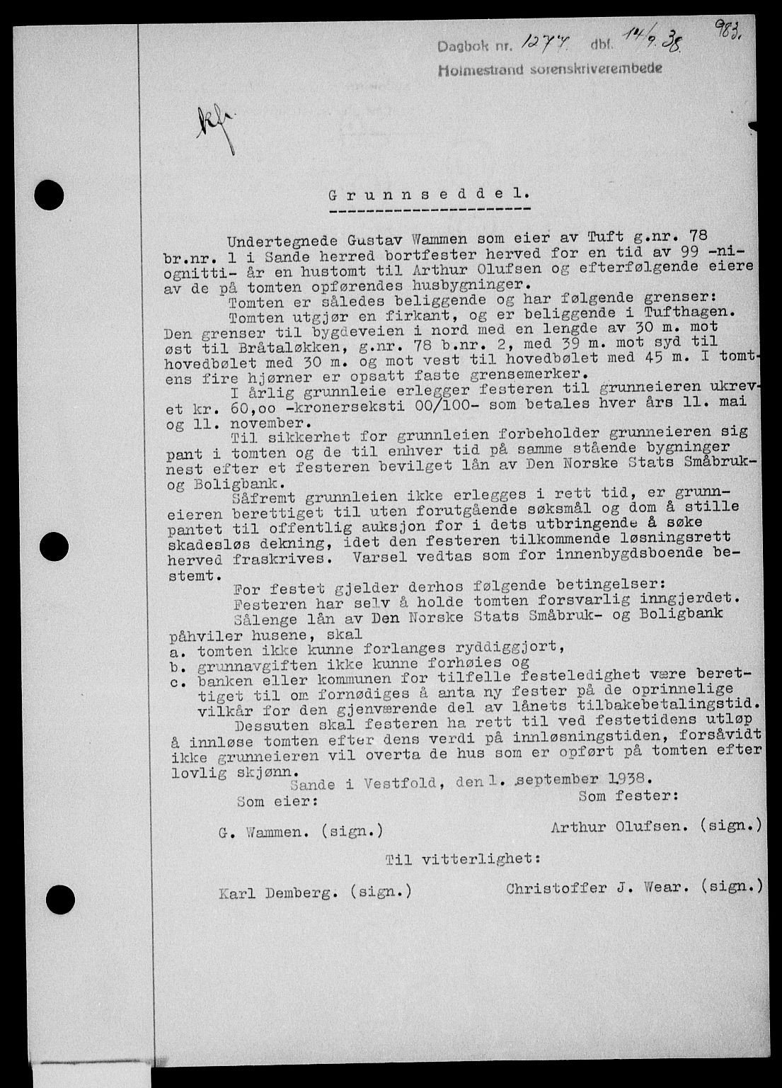 Holmestrand sorenskriveri, SAKO/A-67/G/Ga/Gaa/L0049: Pantebok nr. A-49, 1937-1938, Dagboknr: 1277/1938
