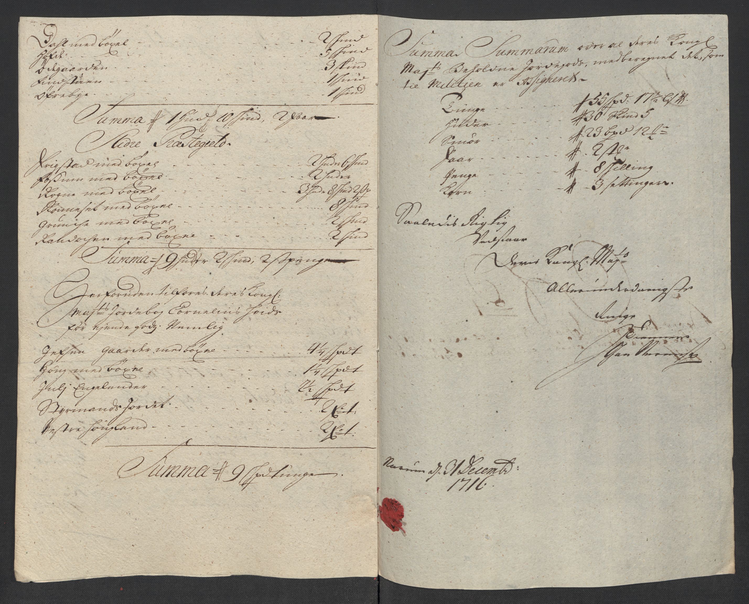 Rentekammeret inntil 1814, Reviderte regnskaper, Fogderegnskap, AV/RA-EA-4092/R18/L1315: Fogderegnskap Hadeland, Toten og Valdres, 1716, s. 290