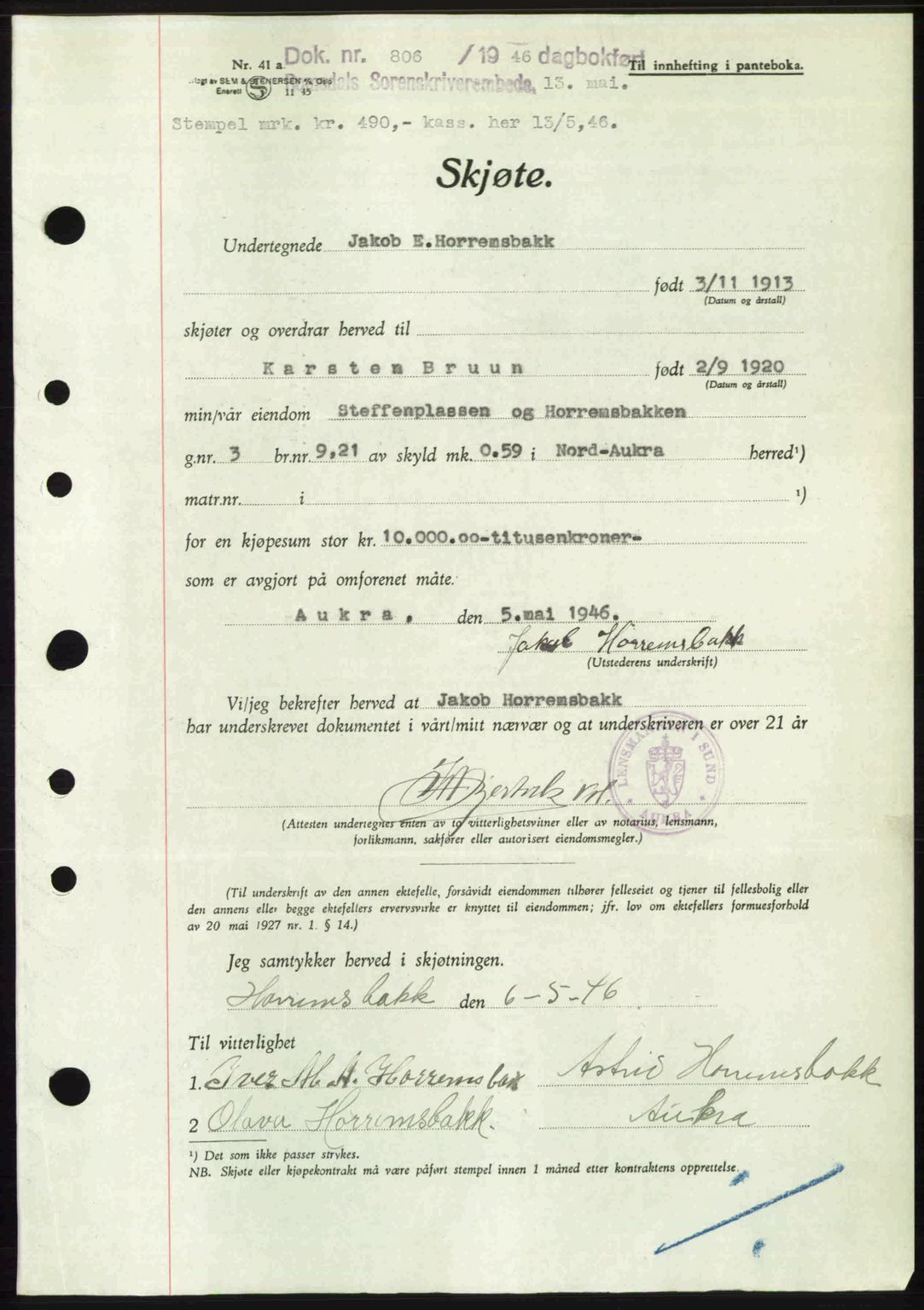 Romsdal sorenskriveri, SAT/A-4149/1/2/2C: Pantebok nr. A19, 1946-1946, Dagboknr: 806/1946