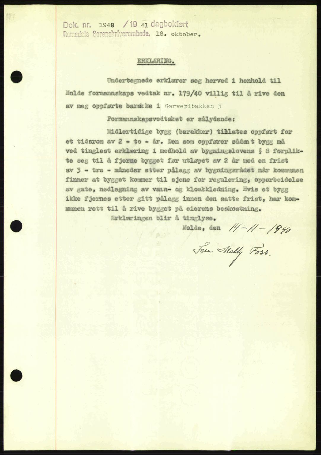 Romsdal sorenskriveri, SAT/A-4149/1/2/2C: Pantebok nr. B2, 1939-1945, Dagboknr: 1948/1941