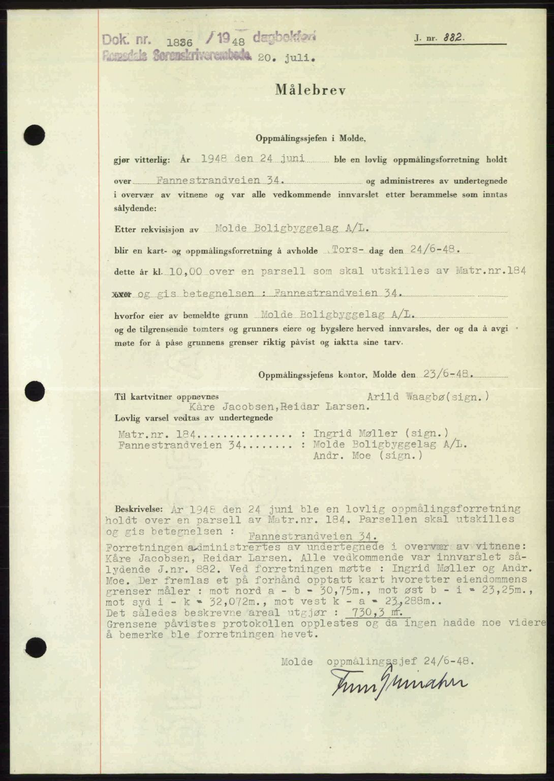 Romsdal sorenskriveri, SAT/A-4149/1/2/2C: Pantebok nr. A26, 1948-1948, Dagboknr: 1836/1948