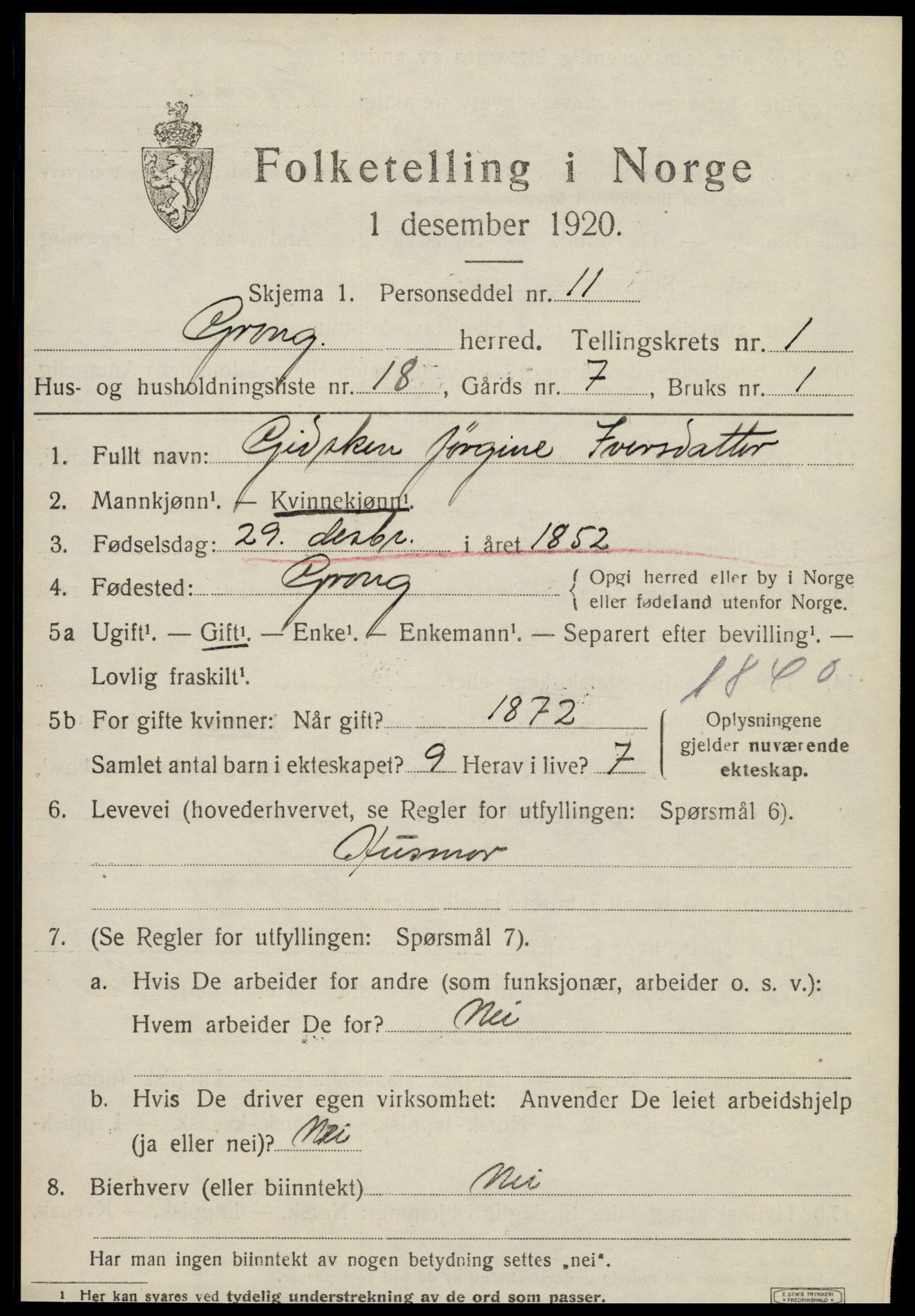 SAT, Folketelling 1920 for 1742 Grong herred, 1920, s. 1267