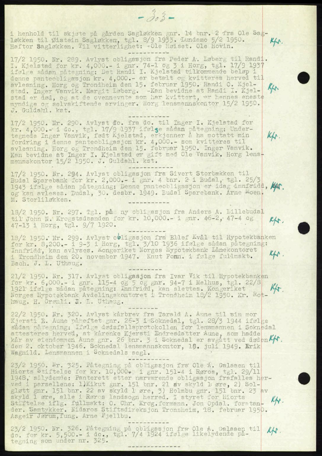Gauldal sorenskriveri, SAT/A-0014/1/2/2C: Pantebok nr. A9, 1949-1950, Dagboknr: 289/1950