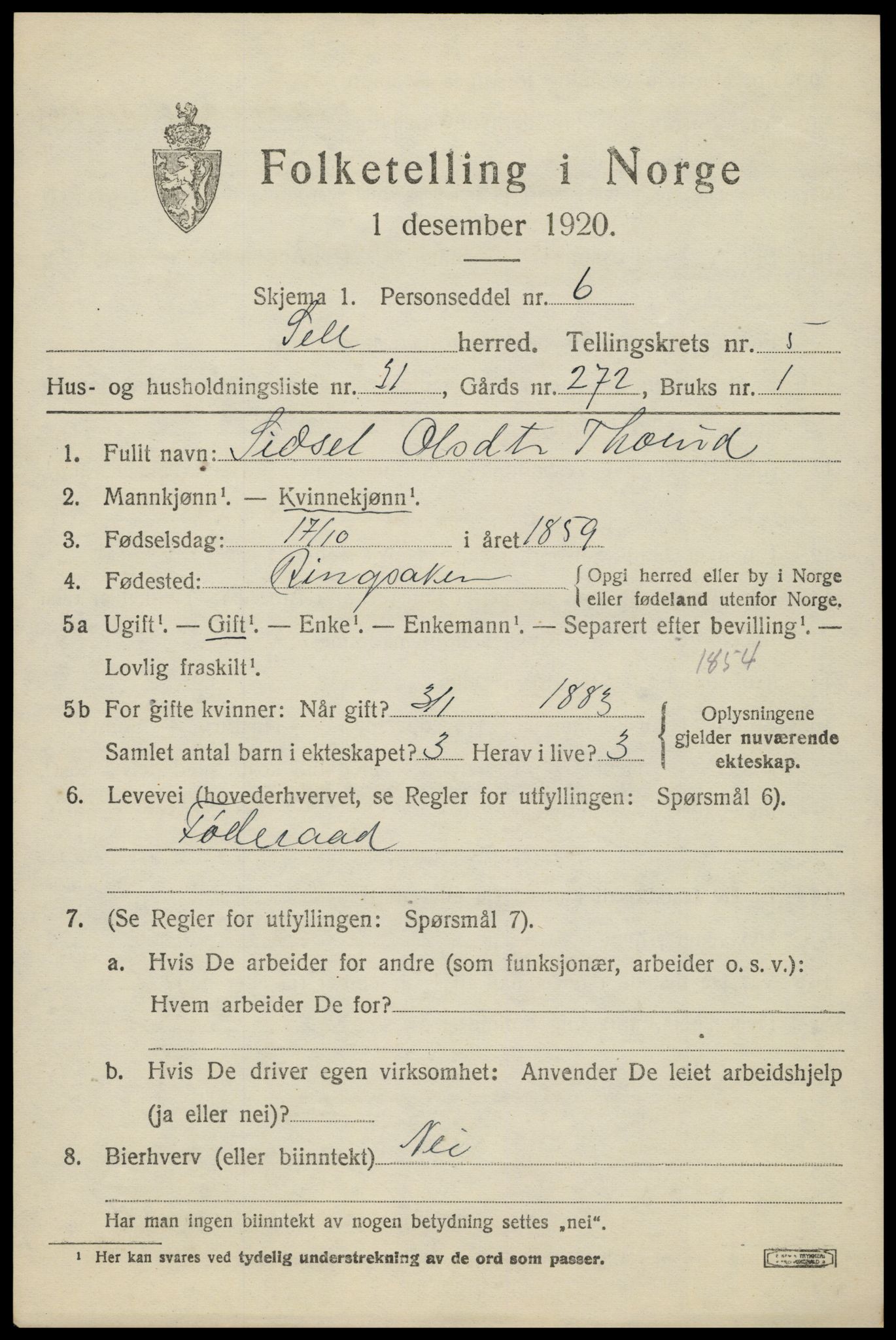 SAH, Folketelling 1920 for 0517 Sel herred, 1920, s. 4502